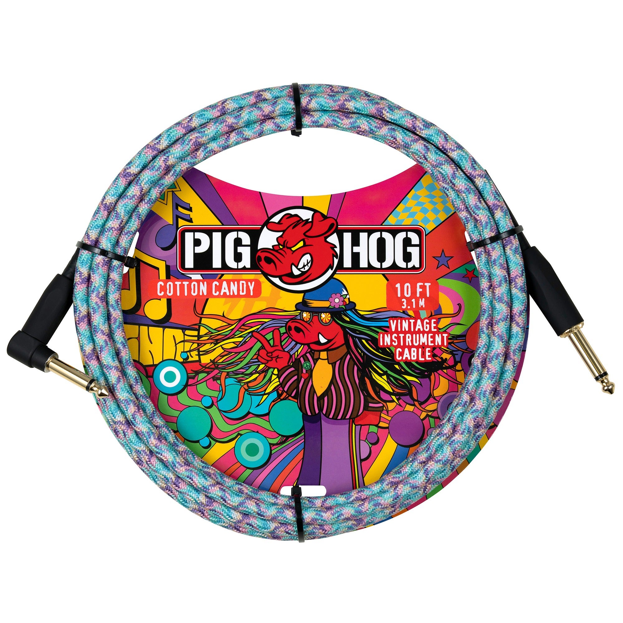 Pig Hog Cotton Candy Instrument Cable 10ft Right Angle