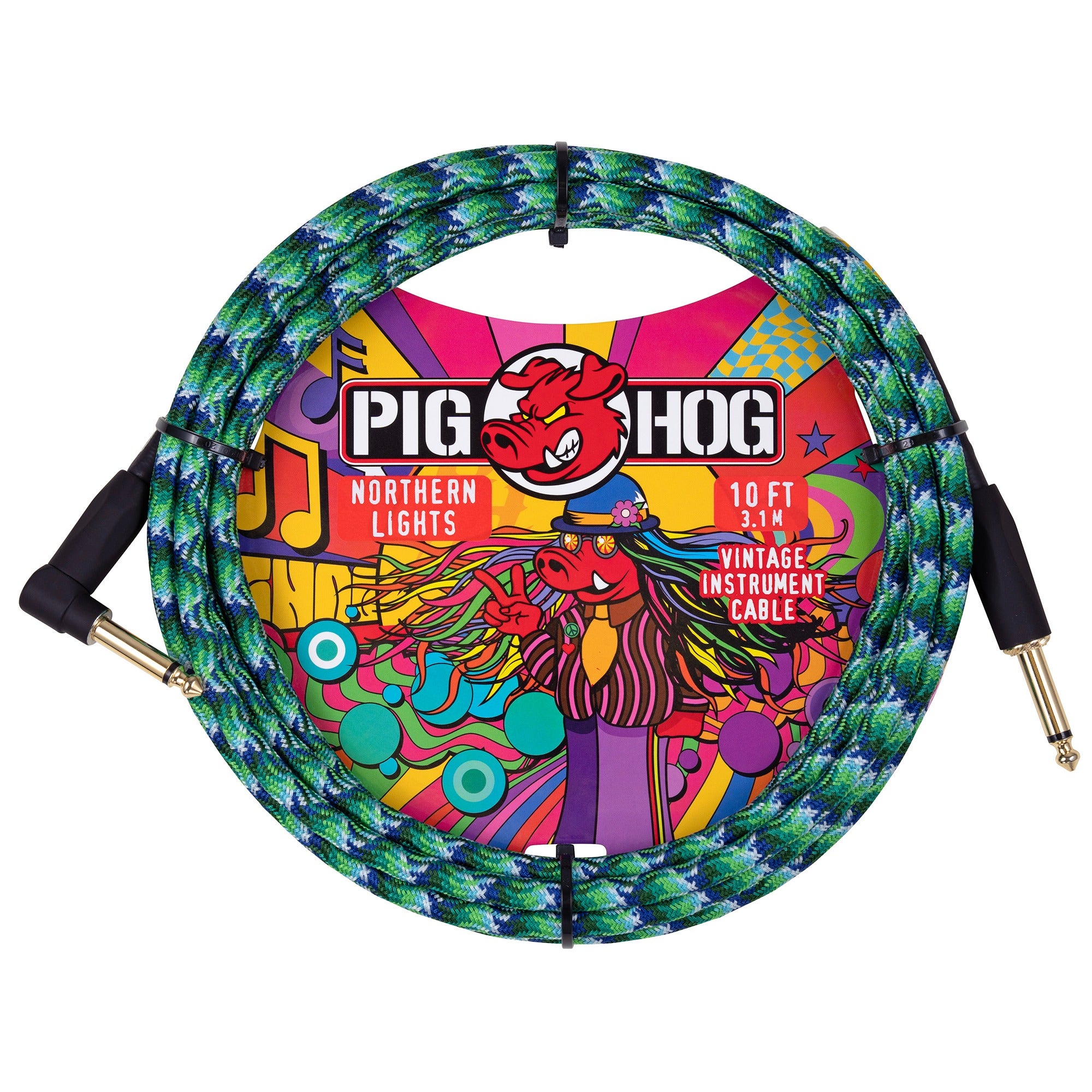 Pig Hog Northern Lights Instrument Cable 10ft Right Angle