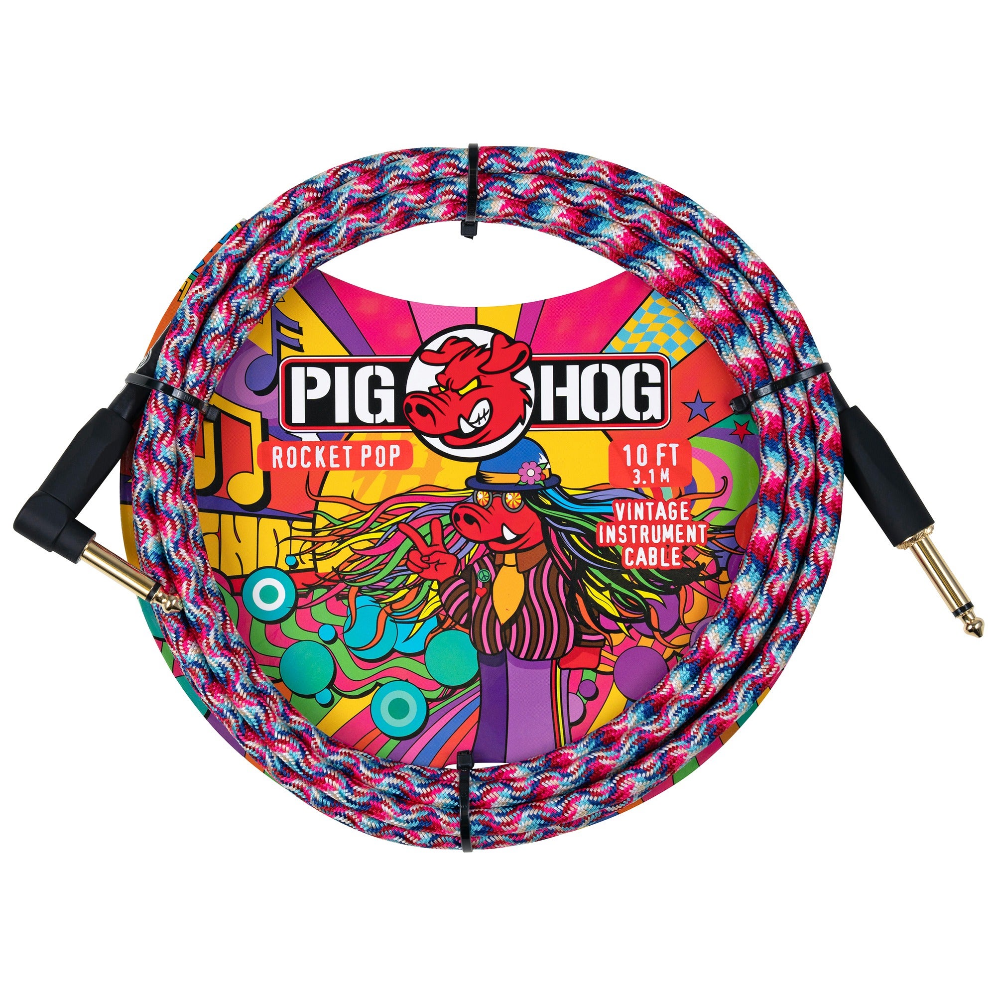 Pig Hog Rocket Pop Instrument Cable 10ft Right Angle