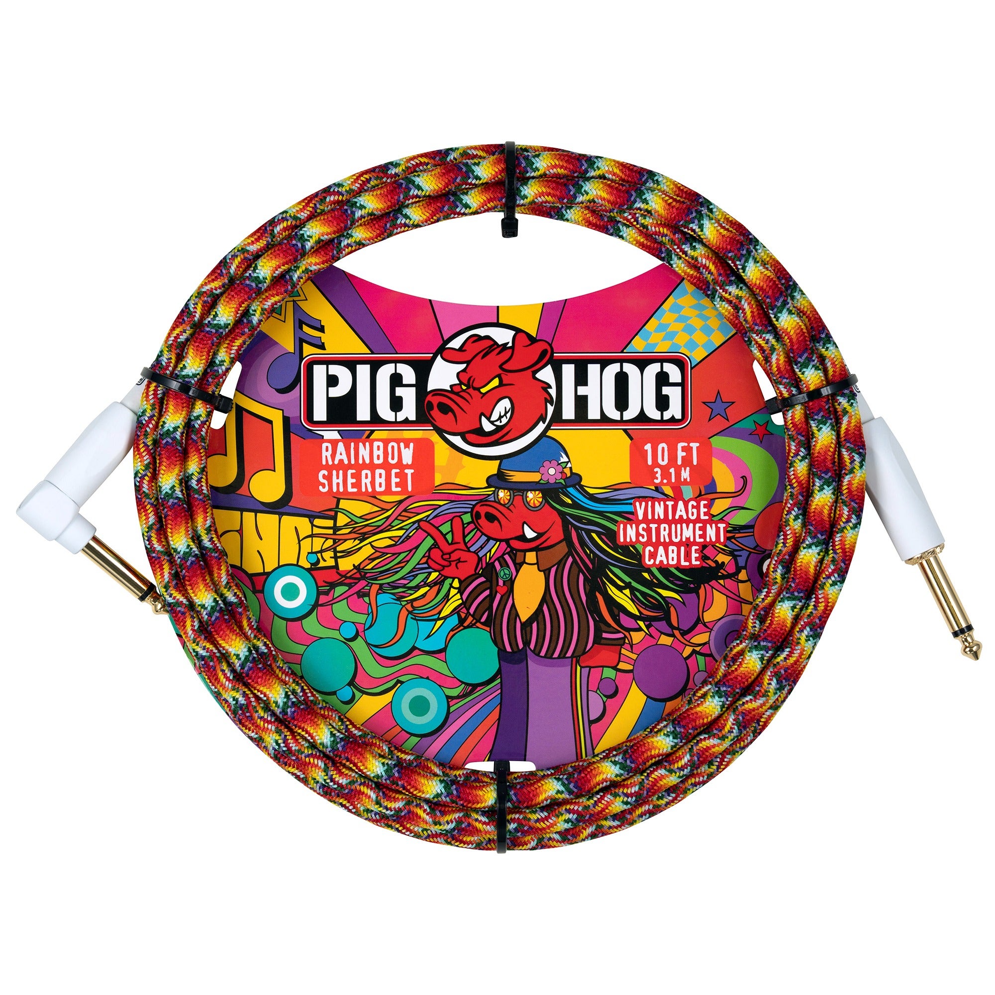 Pig Hog Rainbow Sherbet Instrument Cable 10ft Right Angle