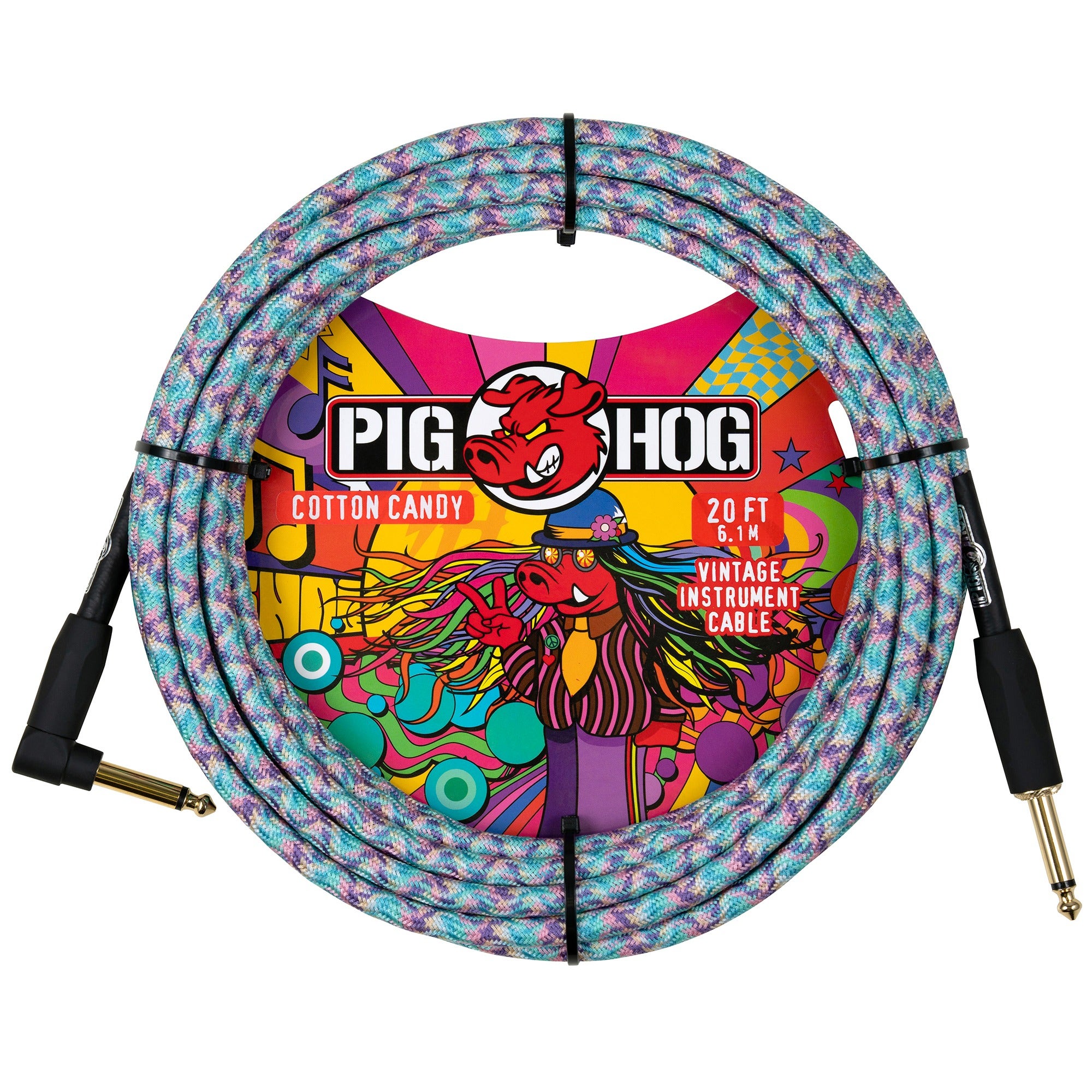 Pig Hog Cotton Candy Instrument Cable 20ft Right Angle