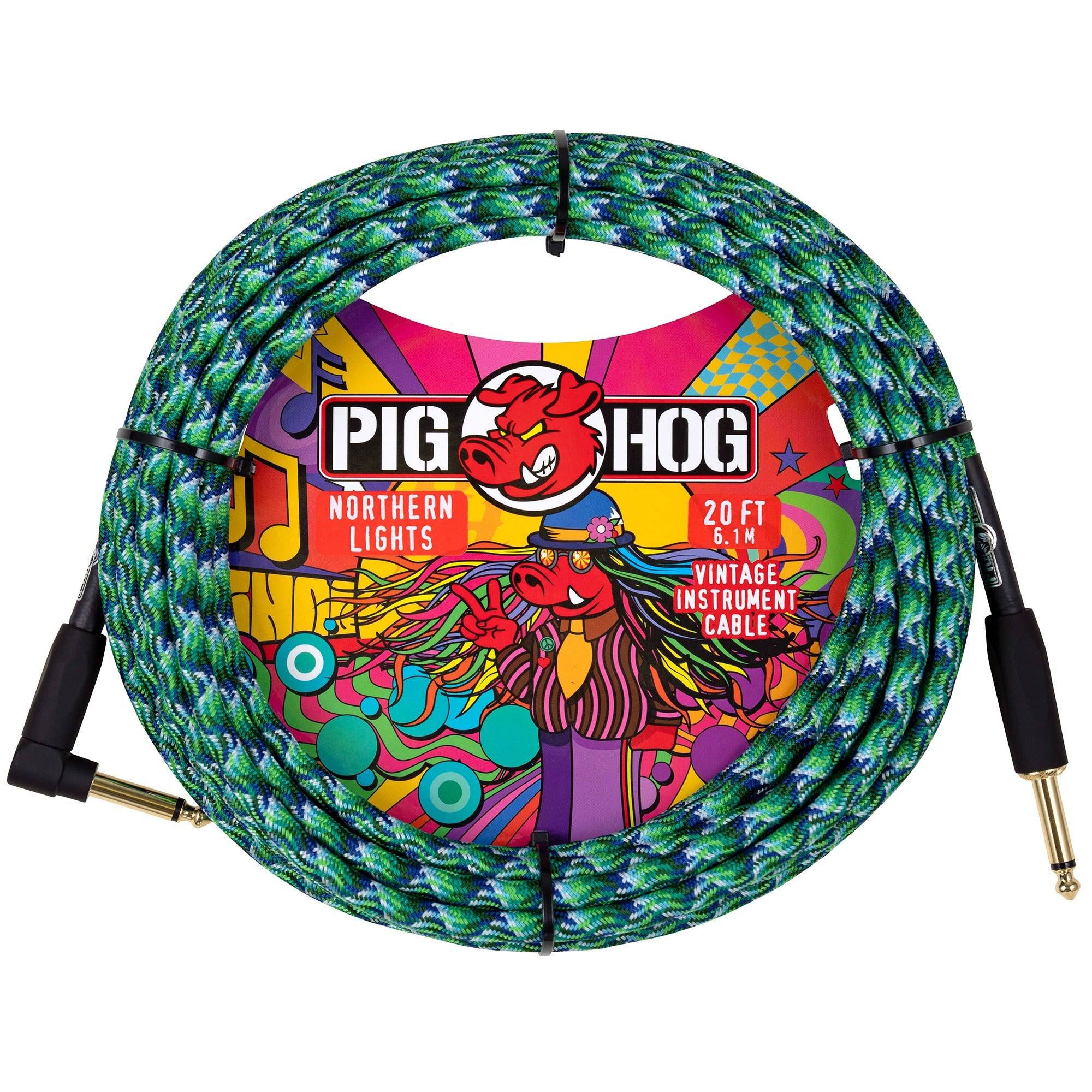 Pig Hog Northern Lights Instrument Cable 20ft Right Angle