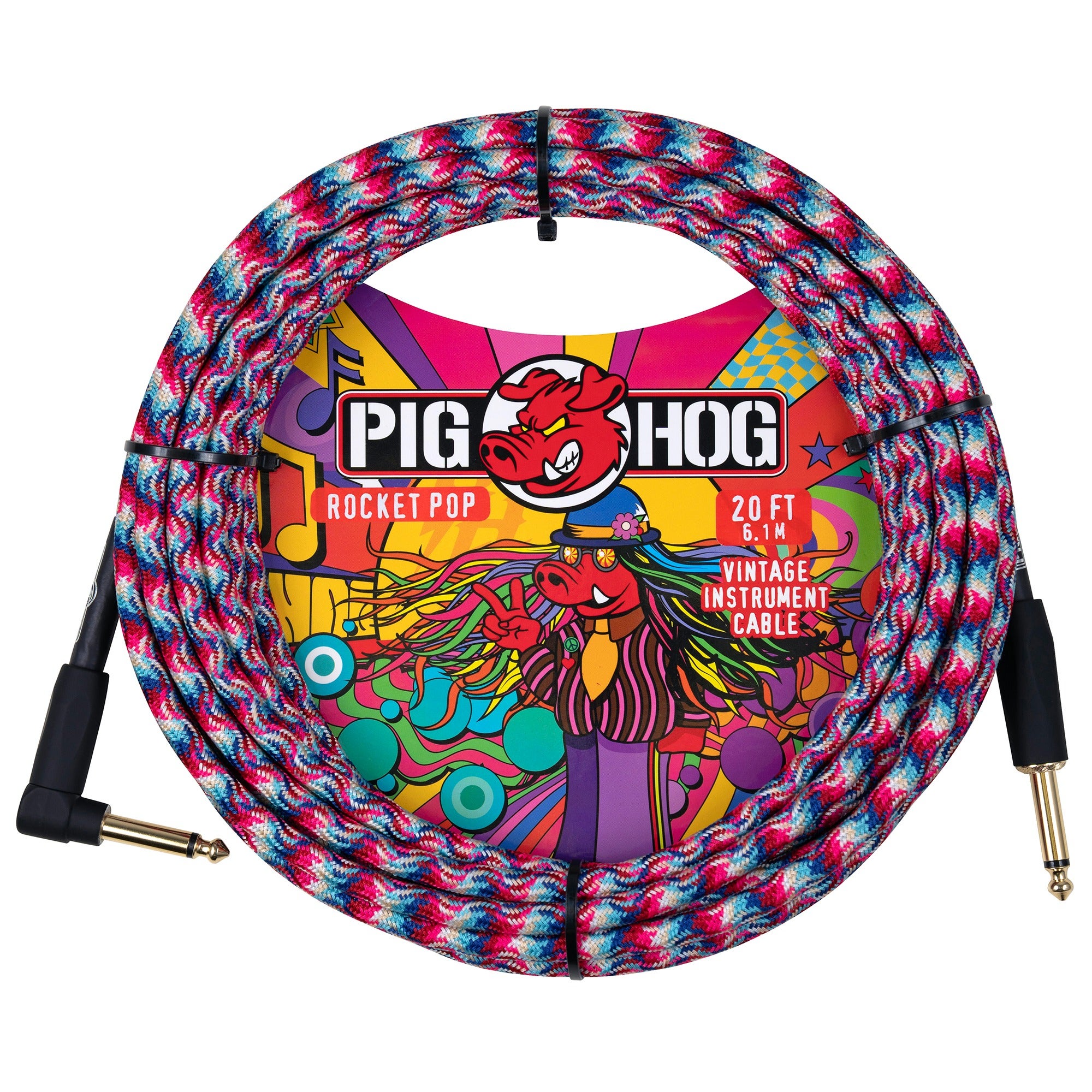 Pig Hog Rocket Pop Instrument Cable 20ft Right Angle