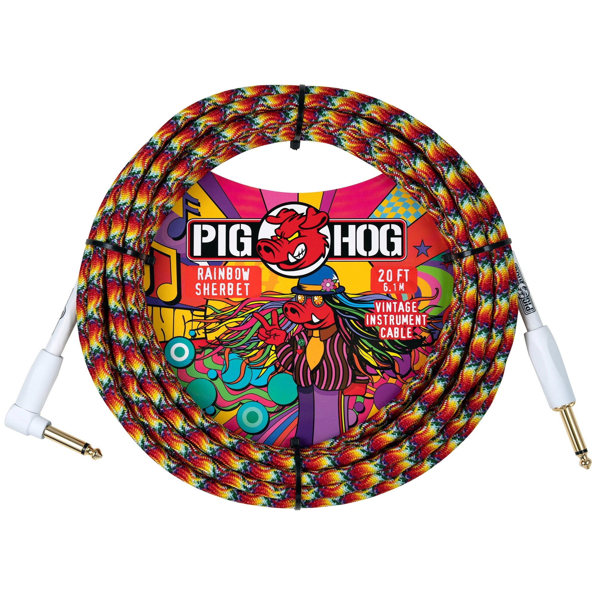 Pig Hog Rainbow Sherbet Instrument Cable 20ft Right Angle