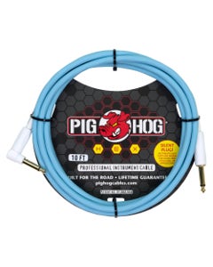 Pig Hog Hex Silent Instrument Cable Straight to Right Angle 10 Feet Daphne Blue