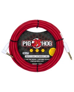 Pig Hog Hex Silent Instrument Cable Straight to Right Angle 18.6 Feet Candy Apple Red