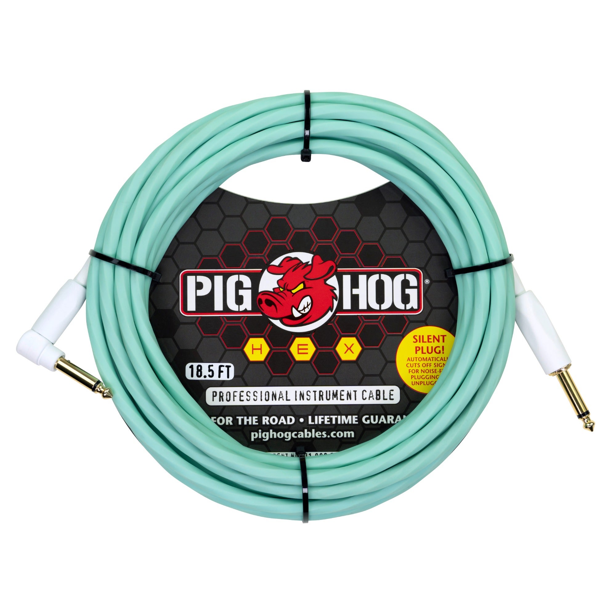 Pig Hog Hex Silent Instrument Cable Straight to Right Angle 18.6 Feet