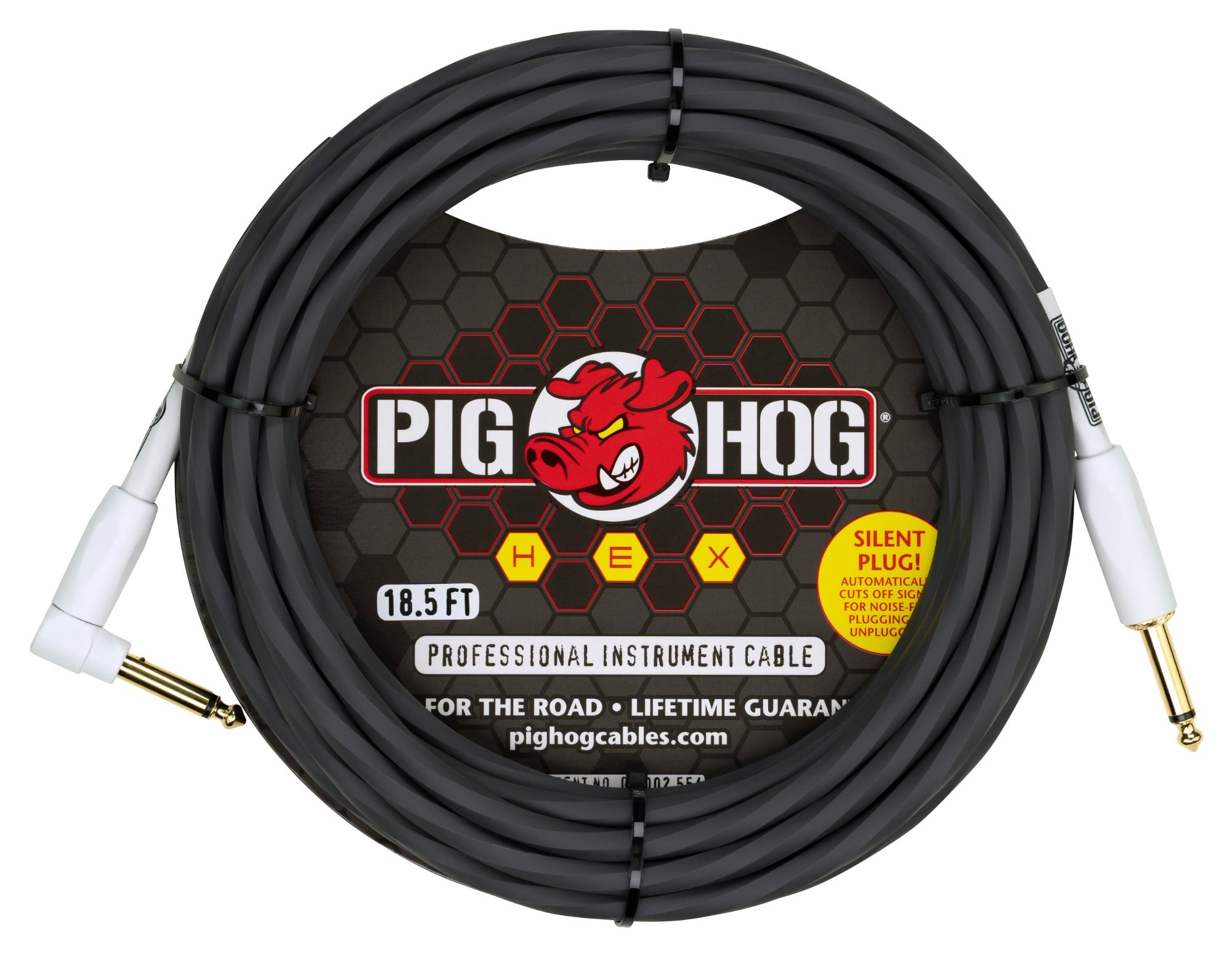 Pig Hog Hex Silent Instrument Cable Straight to Right Angle 18.6 Feet Grey
