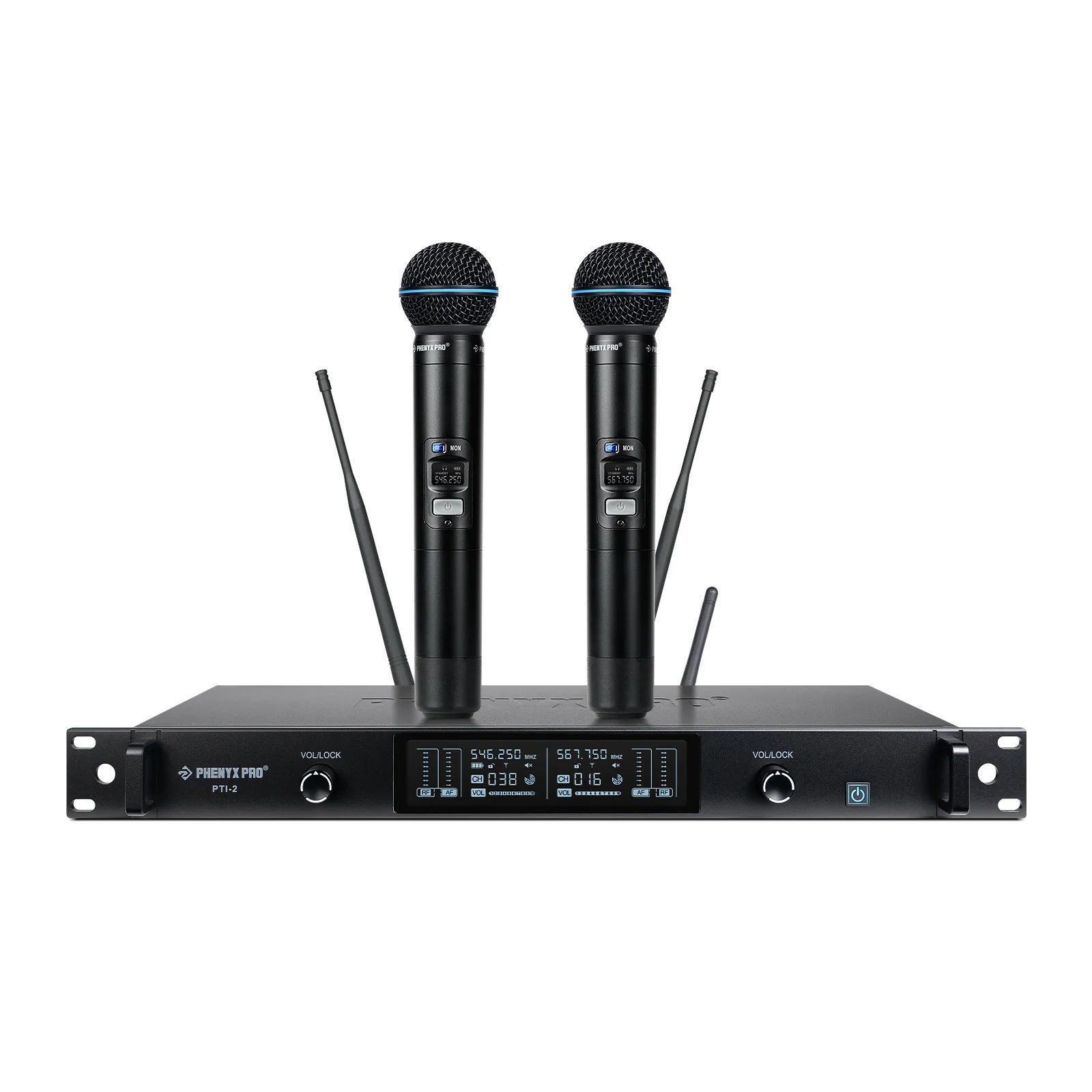 Phenyx Pro PTI-2-2H Auto-Scanning Handheld Microphone Wireless System
