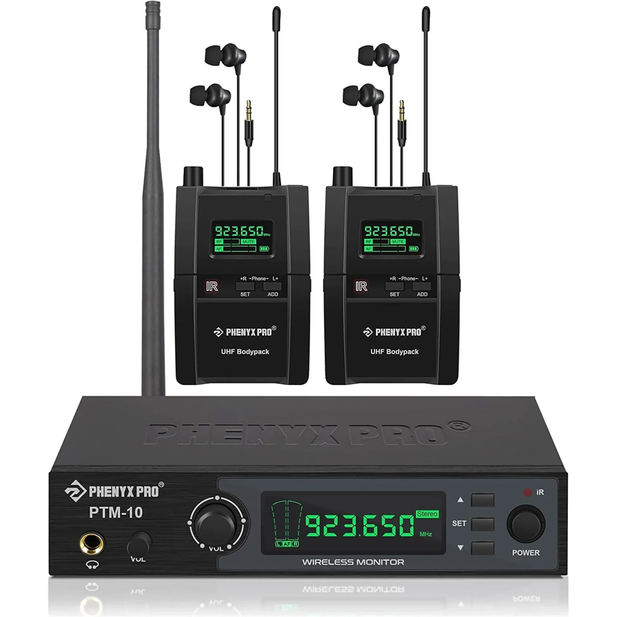 Phenyx Pro PTM-10-2B 900 UHF Dual Wireless IEM In Ear Monitor System