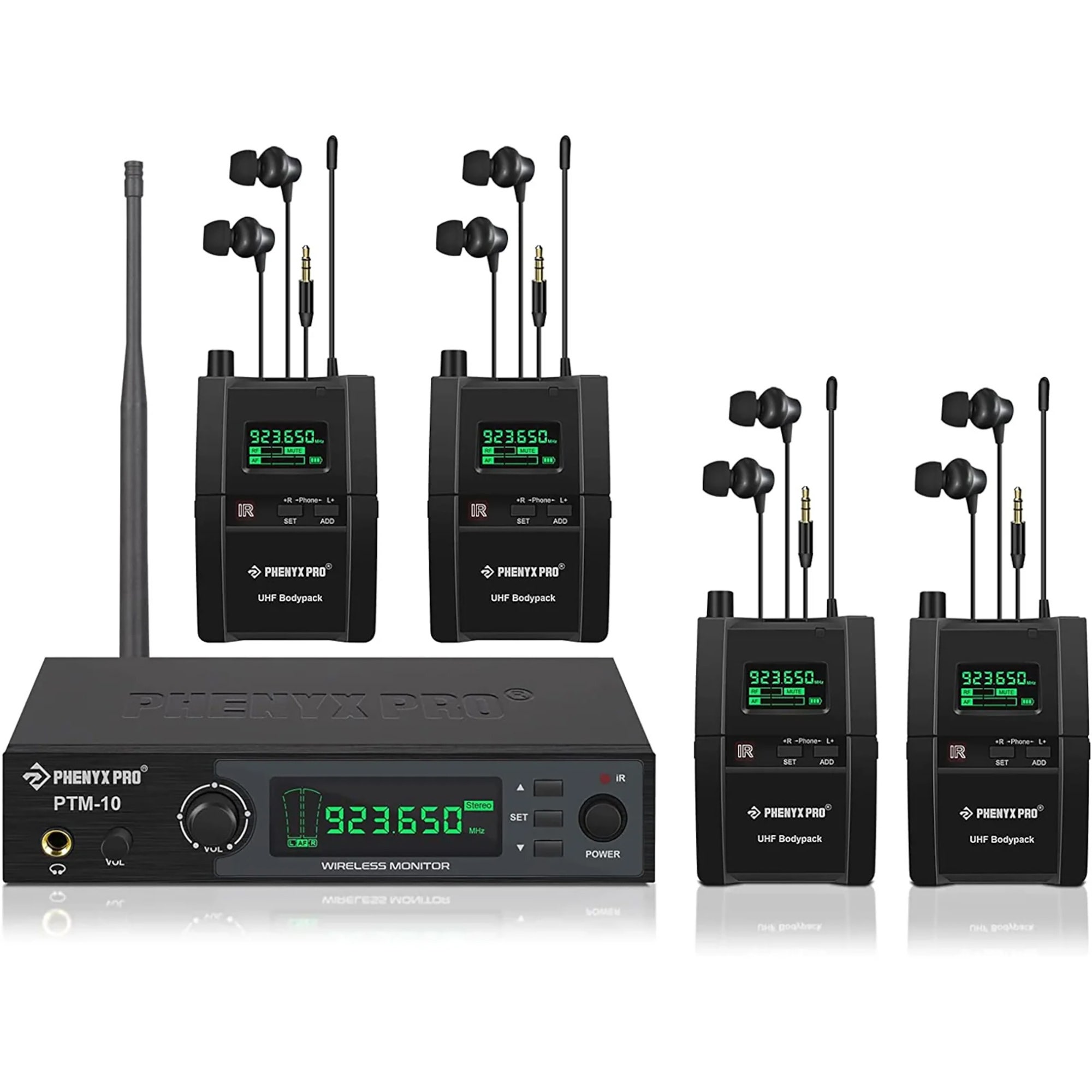 Phenyx Pro PTM-10-4B 900 UHF Quad Wireless IEM In Ear Monitor System