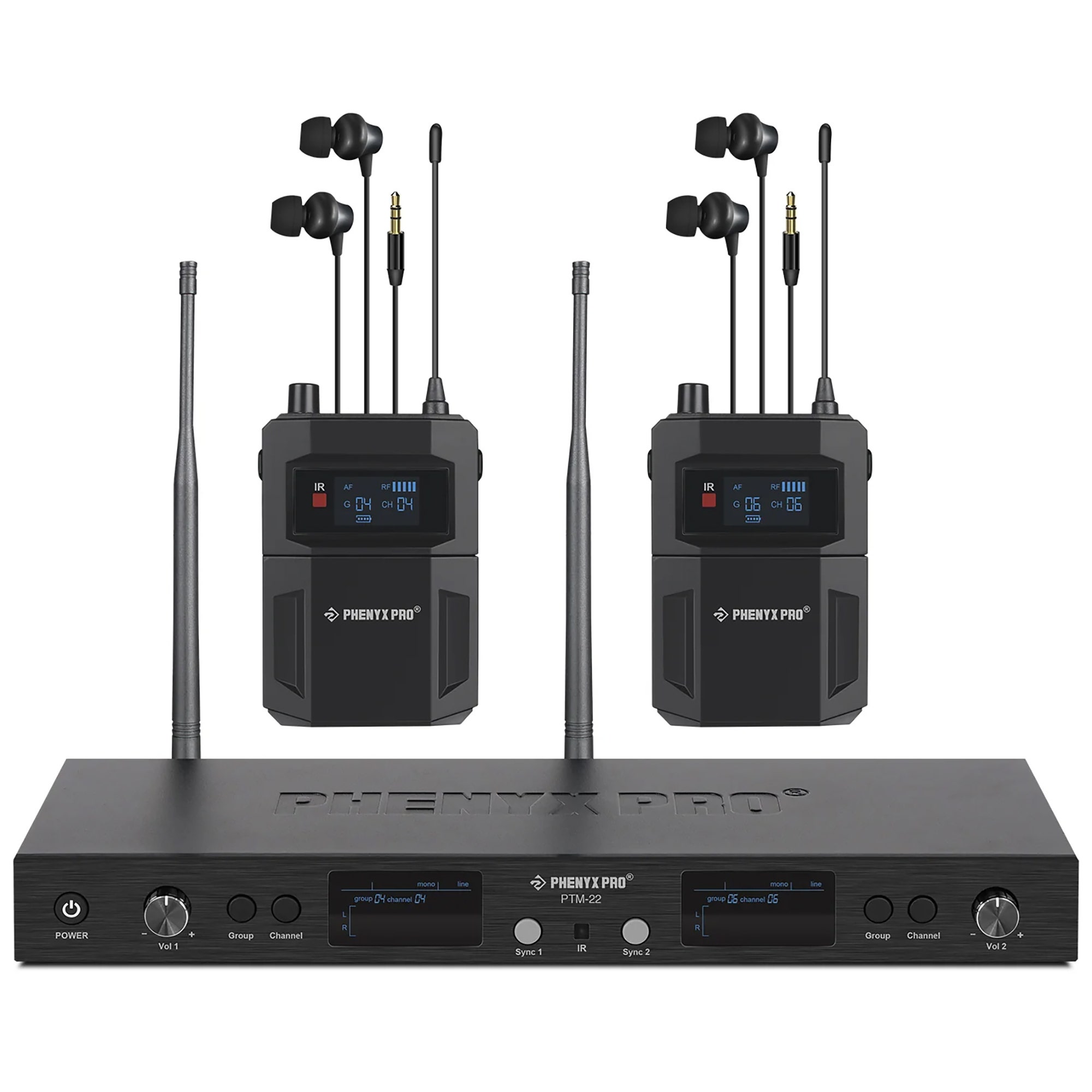 Phenyx Pro PTM-22-2B UHF Mono Dual Wireless IEM In Ear Monitor System