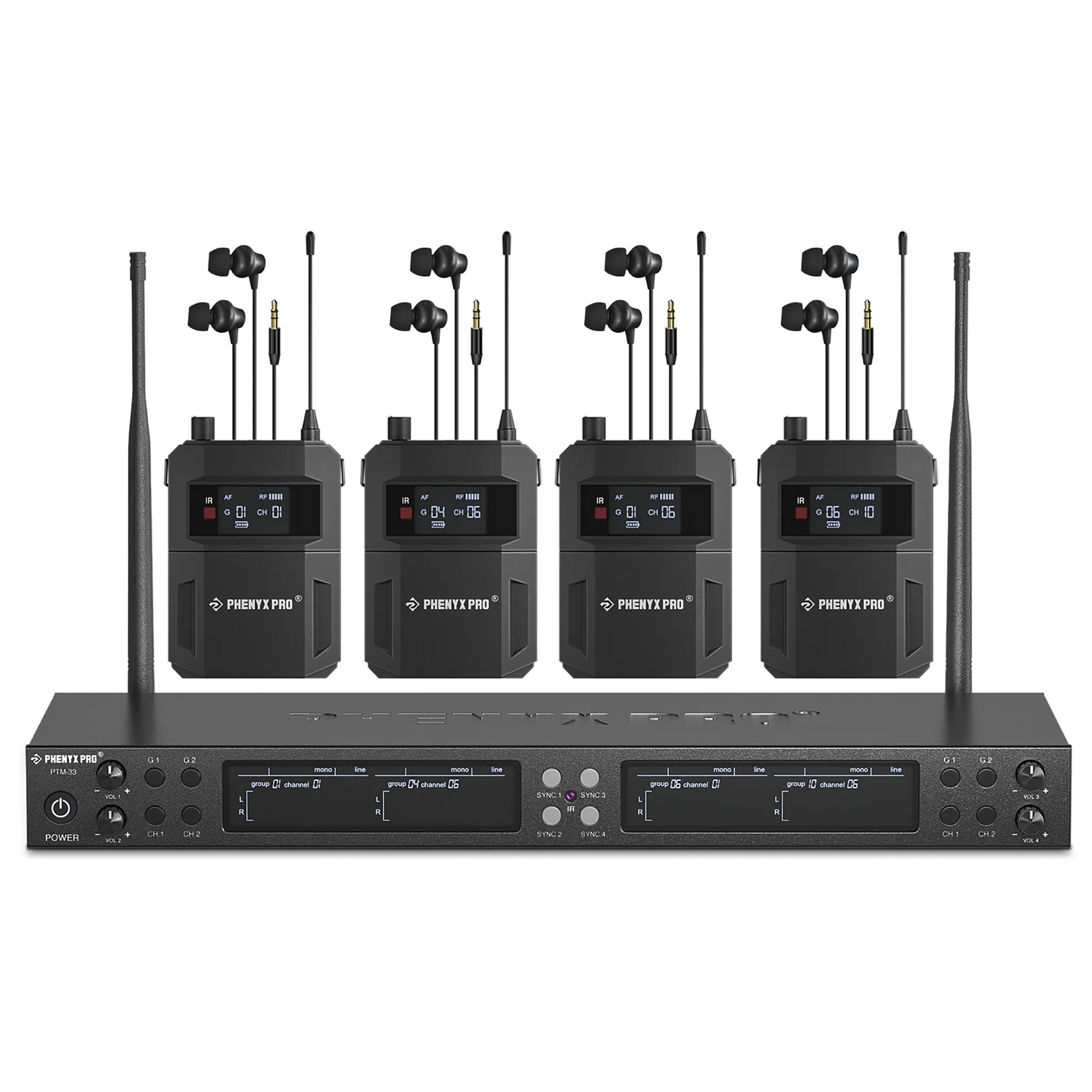 Phenyx Pro PTM-33-4B 900 Quad UHF Wireless IEM In Ear Monitor System