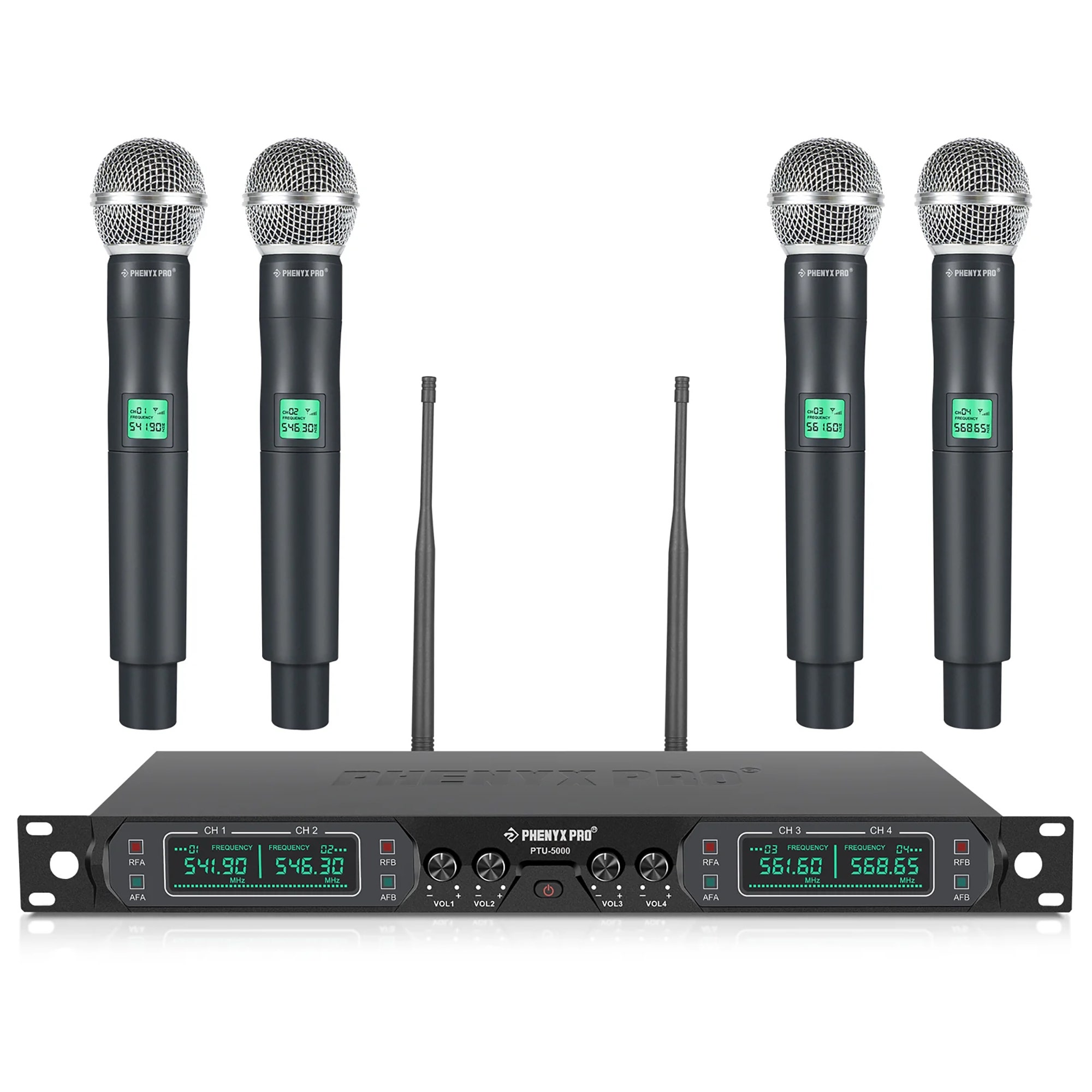 Phenyx Pro PTU50004H UHF Fixed Frequency Quad Handheld Wireless System