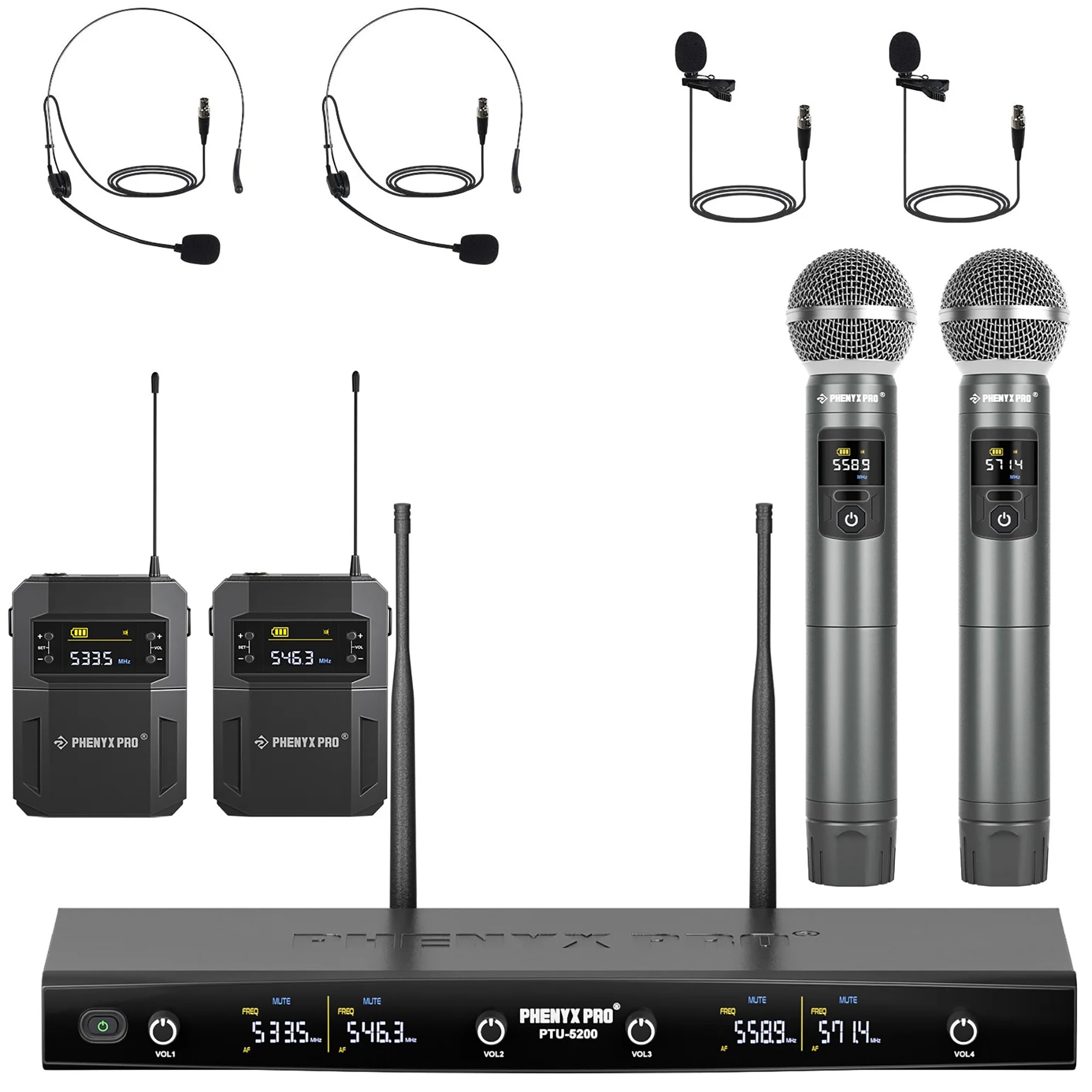 Phenyx Pro PTU52002H2B Quad Combo Wireless Microphone System