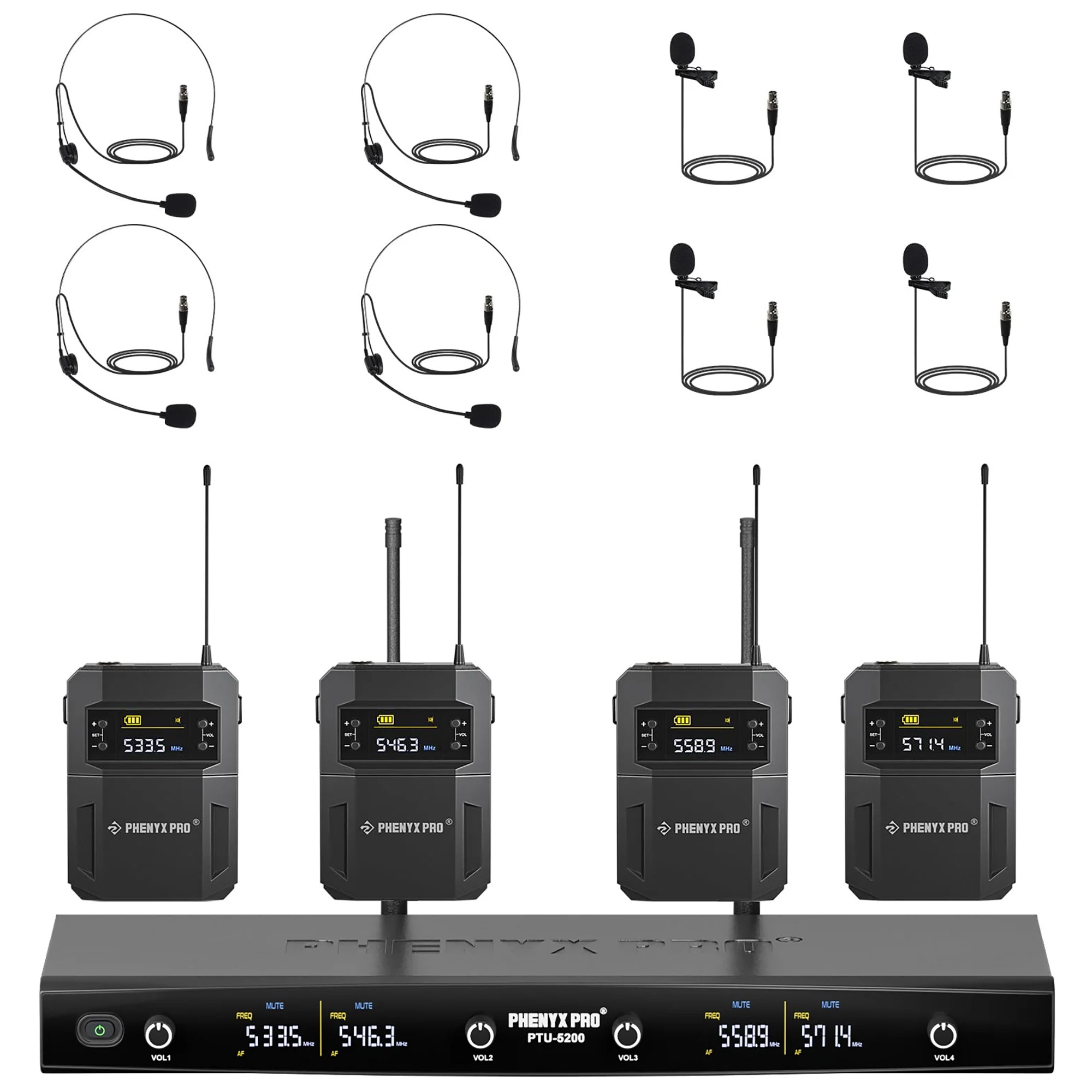 Phenyx Pro PTU52004B UHF Quad Bodypack Wireless System