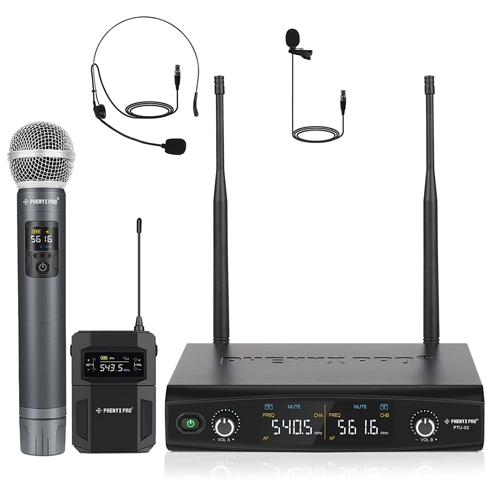 Phenyx Pro PTU521H1B UHF Dual Combo Wireless Microphone System