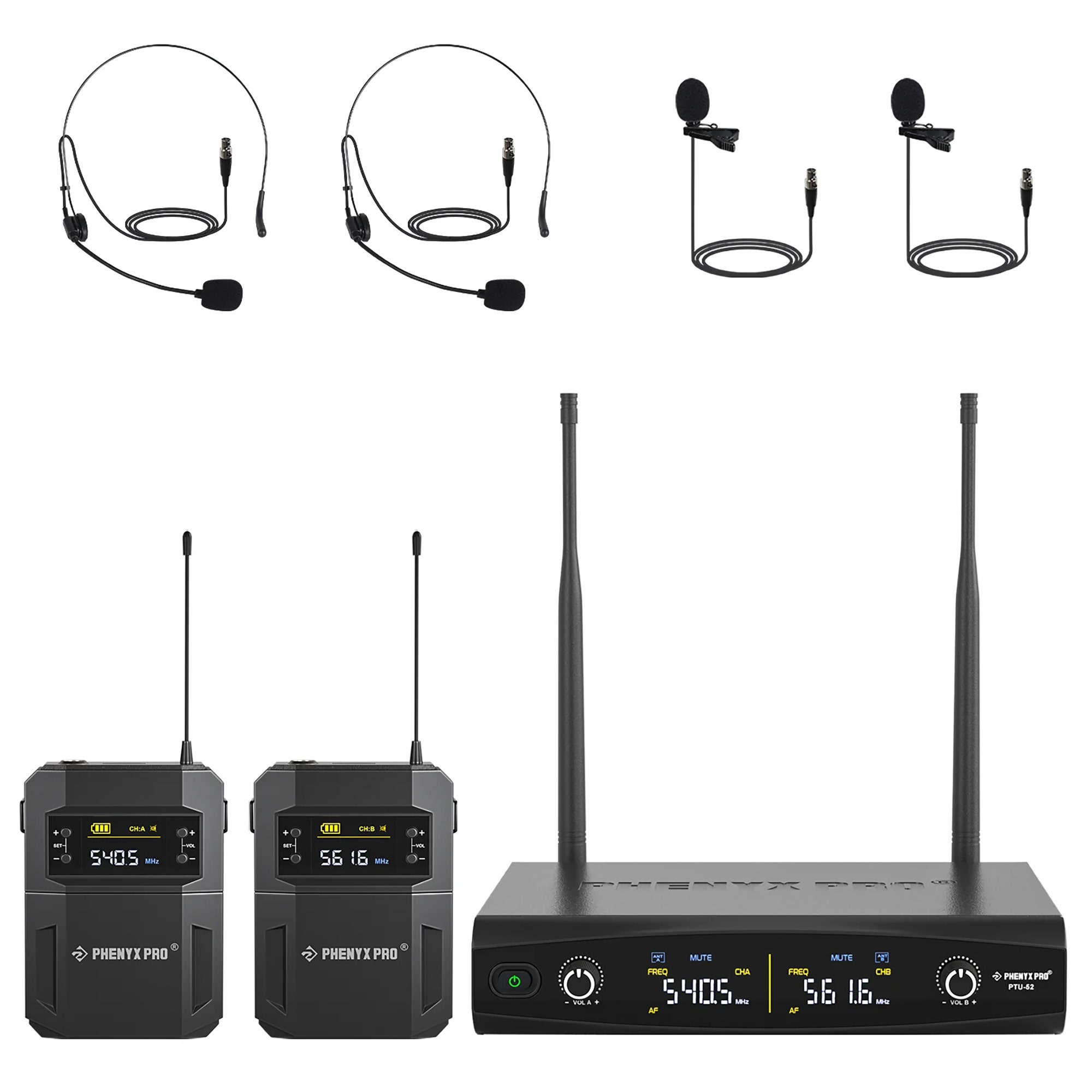 Phenyx Pro PTU522B UHF Dual Wireless Beltpack System