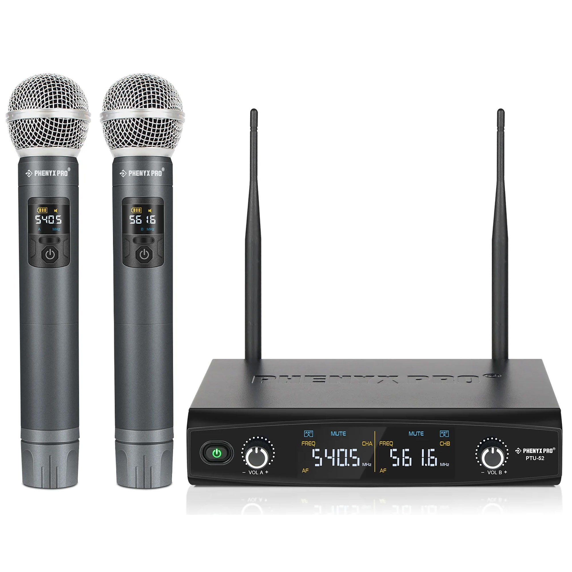 Phenyx Pro PTU522H UHF Dual Handheld Wireless Microphone System