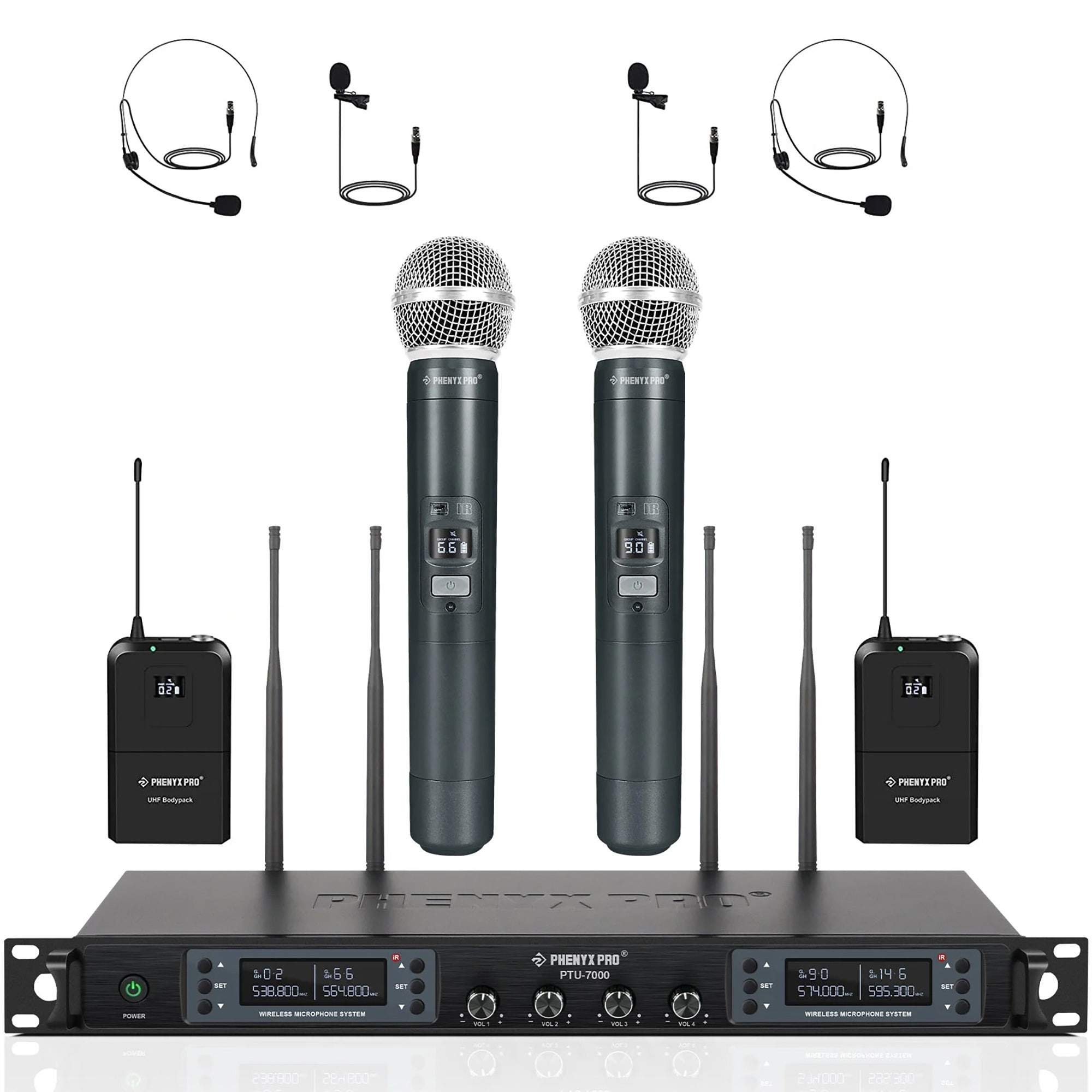 Phenyx Pro PTU70002H2B Quad Channel UHF Combo Wireless System