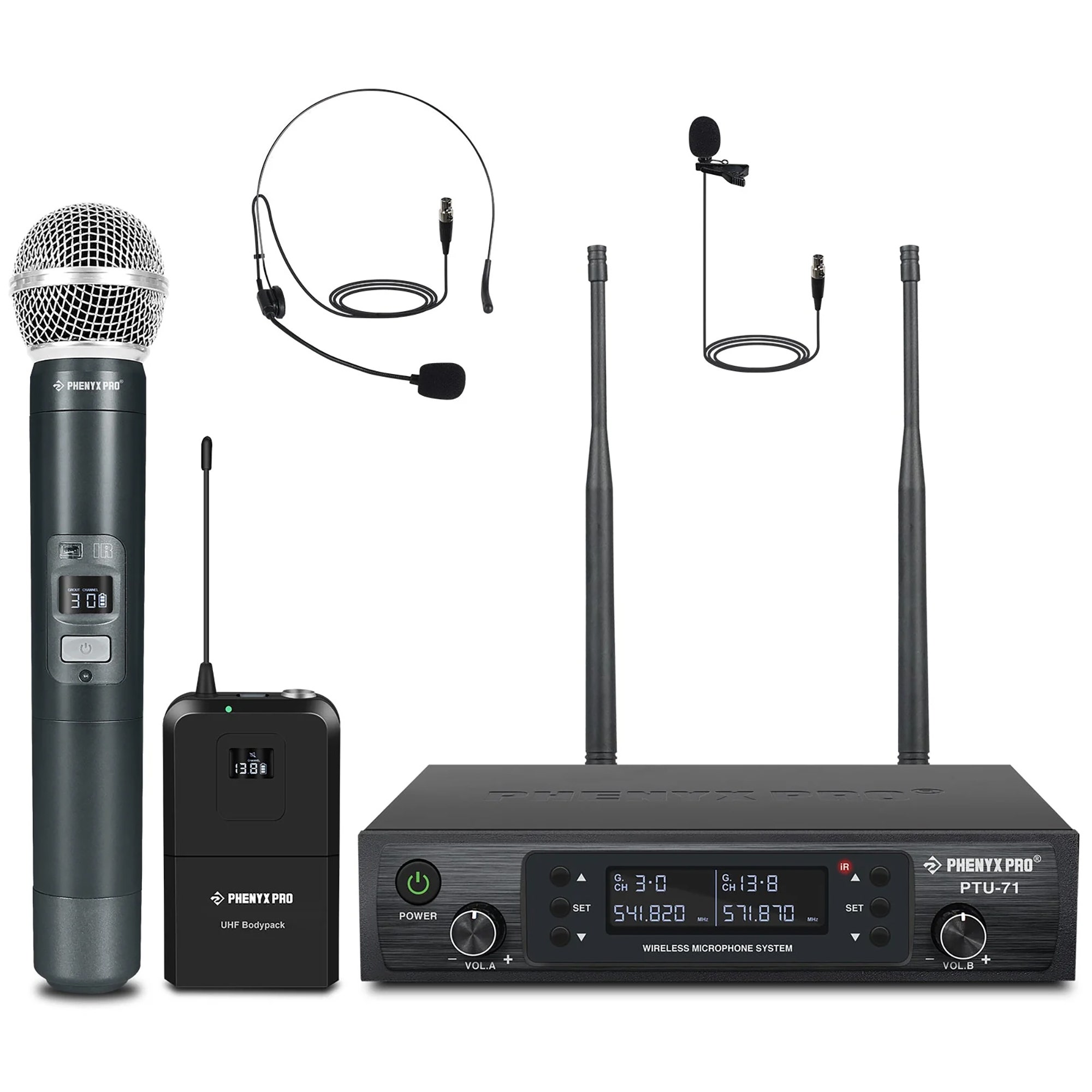 Phenyx Pro PTU711H1B Dual UHF Combo Wireless System
