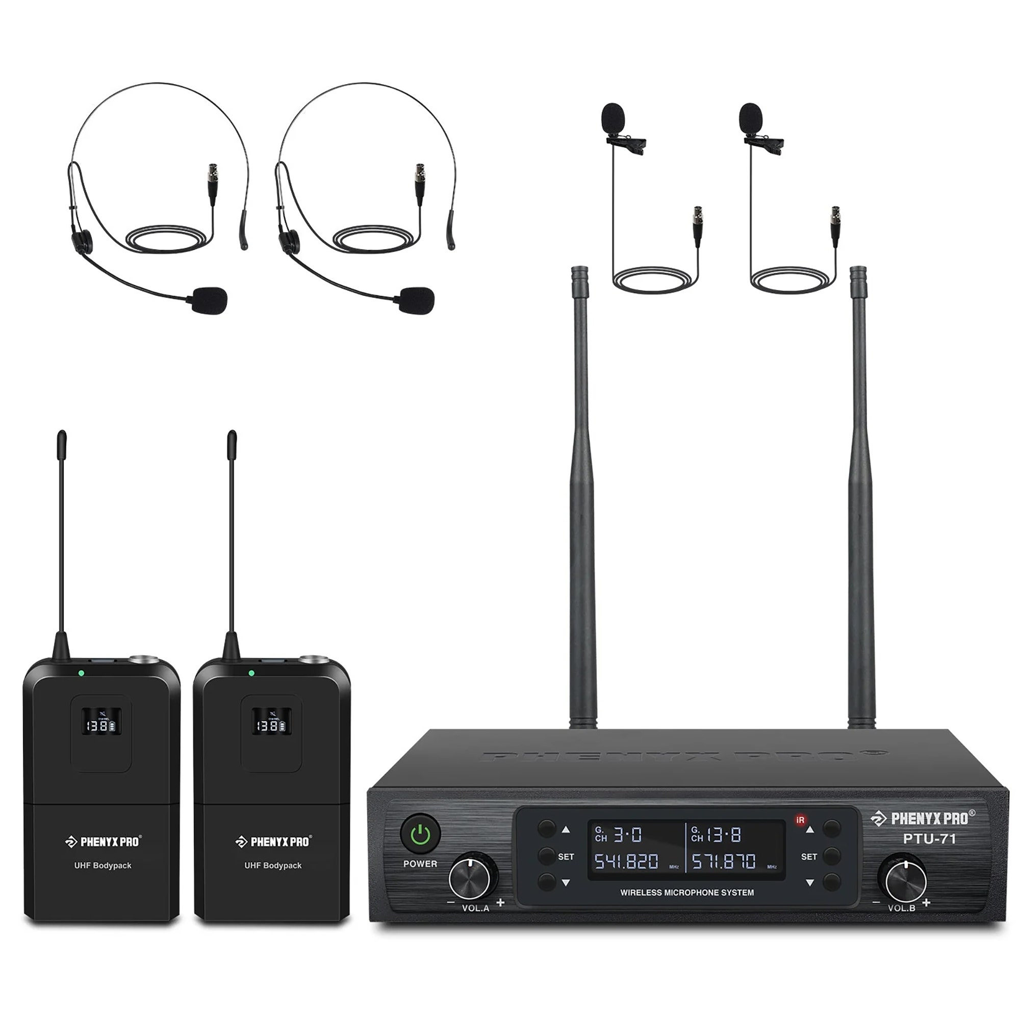 Phenyx Pro PTU712B Dual UHF Bodypack Wireless System