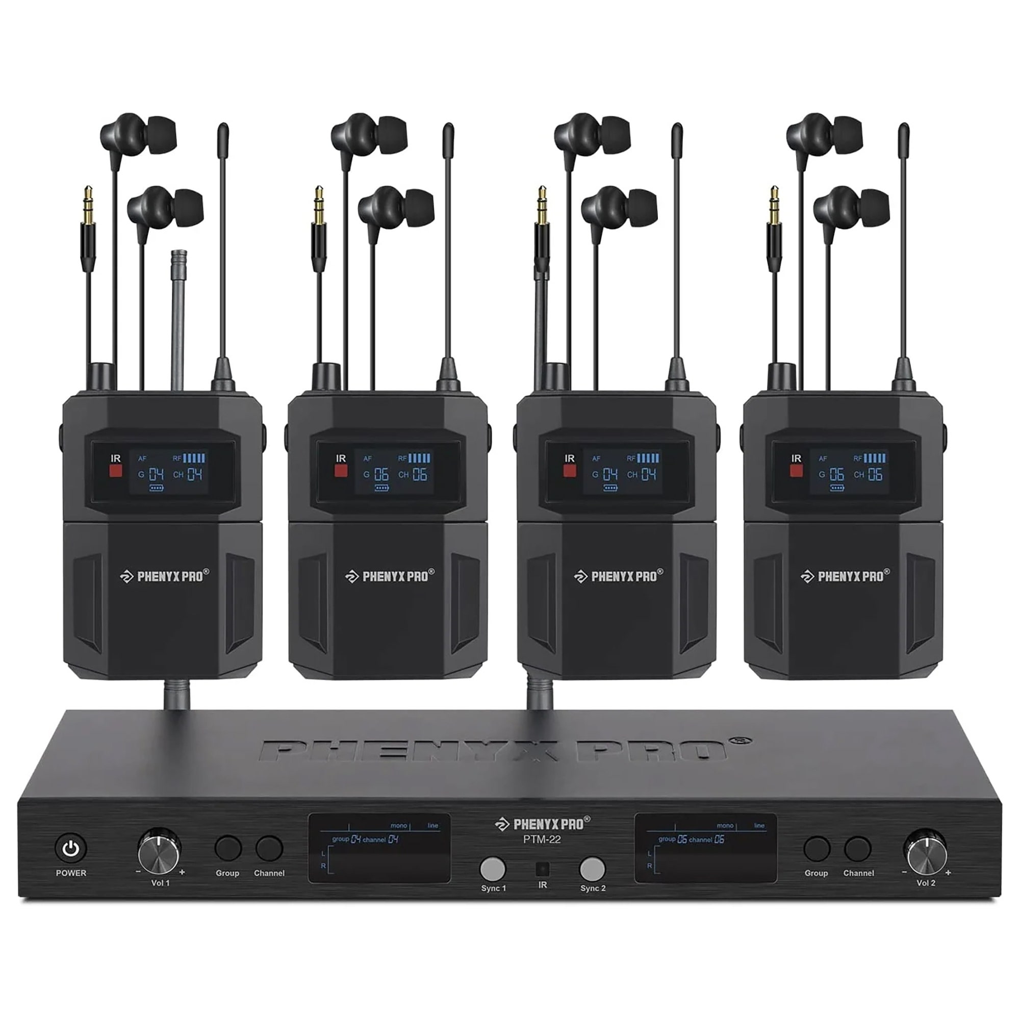 Phenyx Pro PTM-22-4B UHF Mono 4 Bodypack IEM In Ear Monitor System