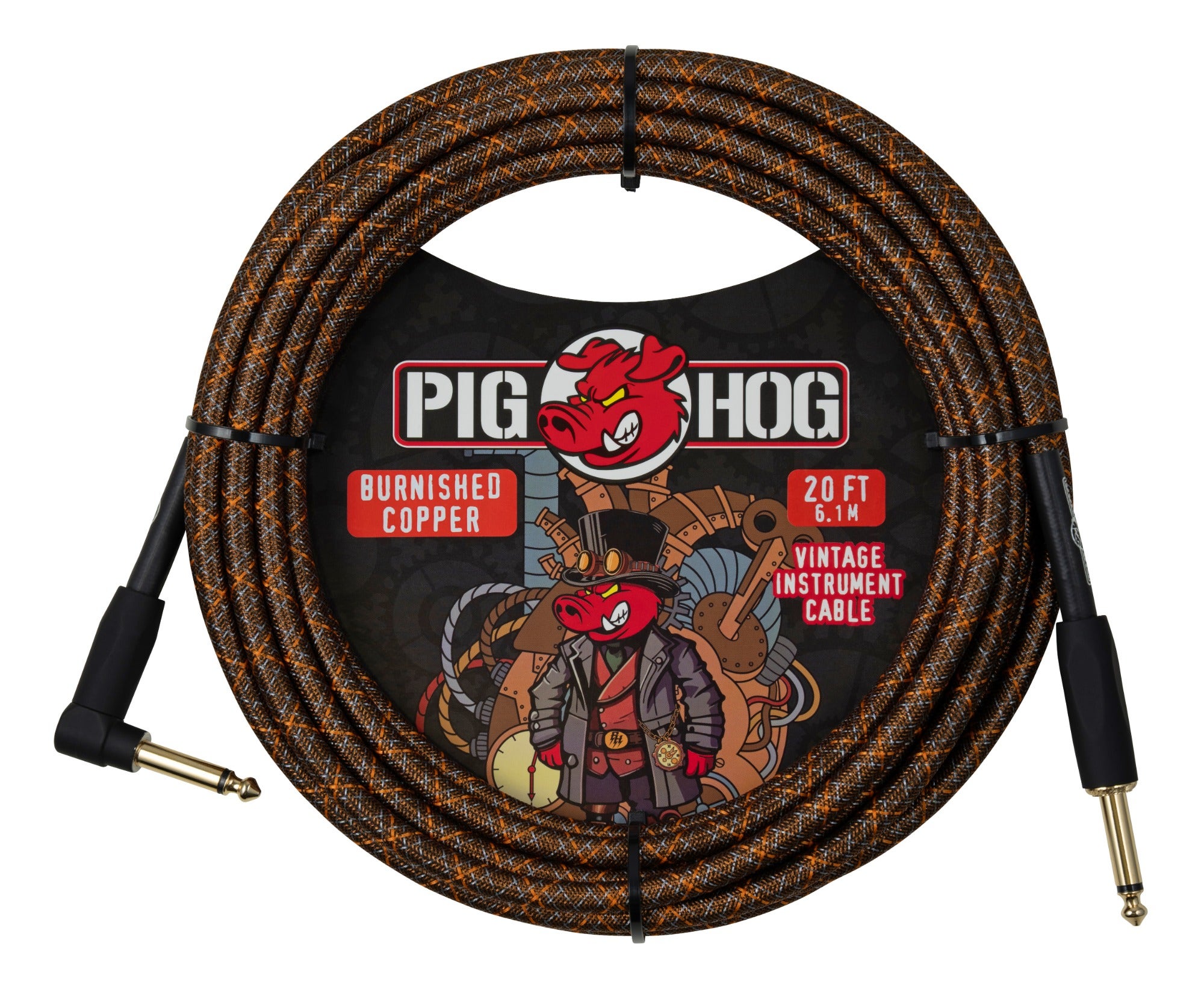 Pig Hog Burnished Copper Instrument Cable 20 Feet Right Angle