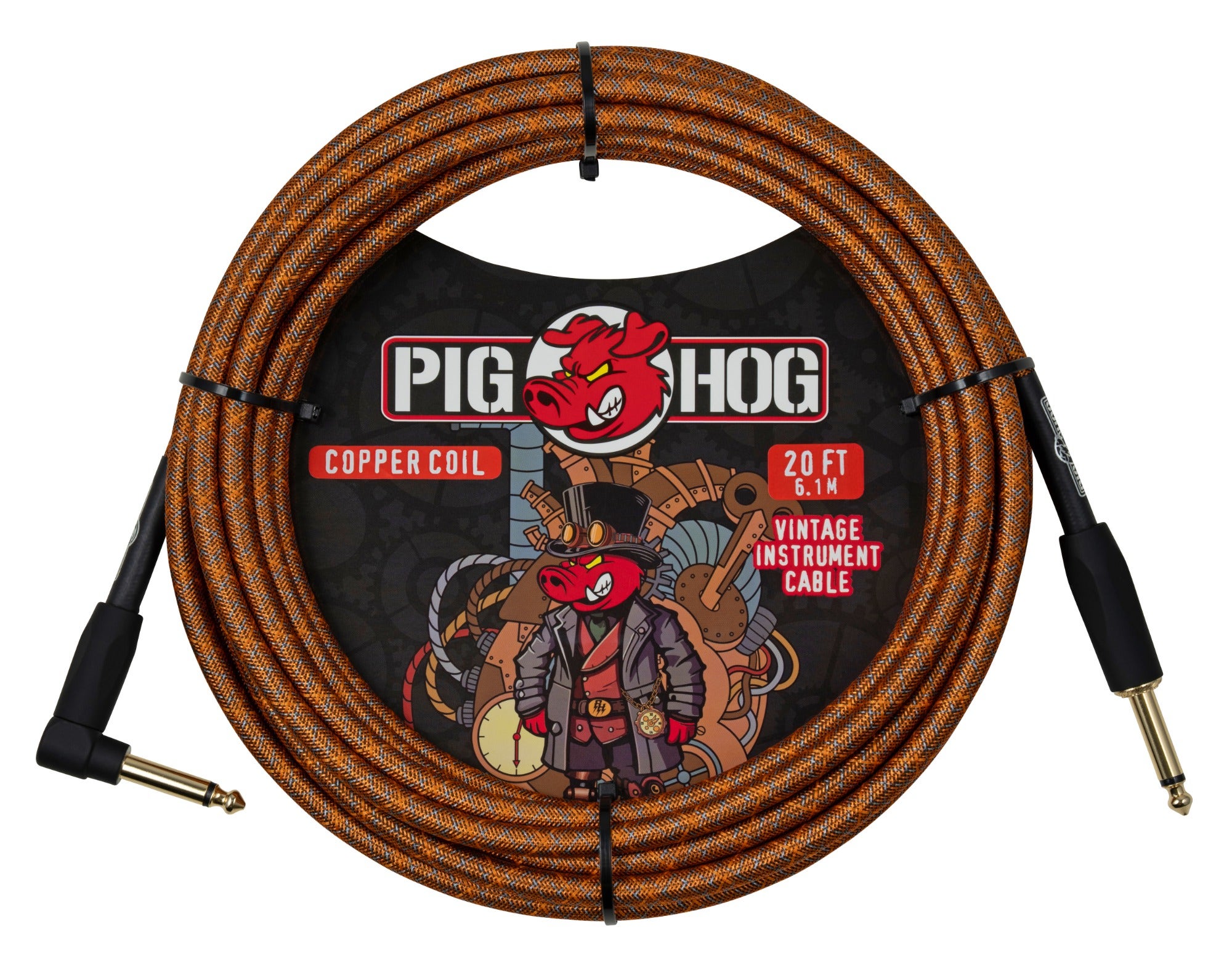 Pig Hog Copper Coil Instrument Cable 20 Feet Right Angle
