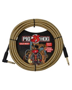 Pig Hog Gold Ingot Instrument Cable 20 Feet Right Angle