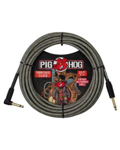 Pig Hog Tarnished Silver Instrument Cable 20 Feet Right Angle