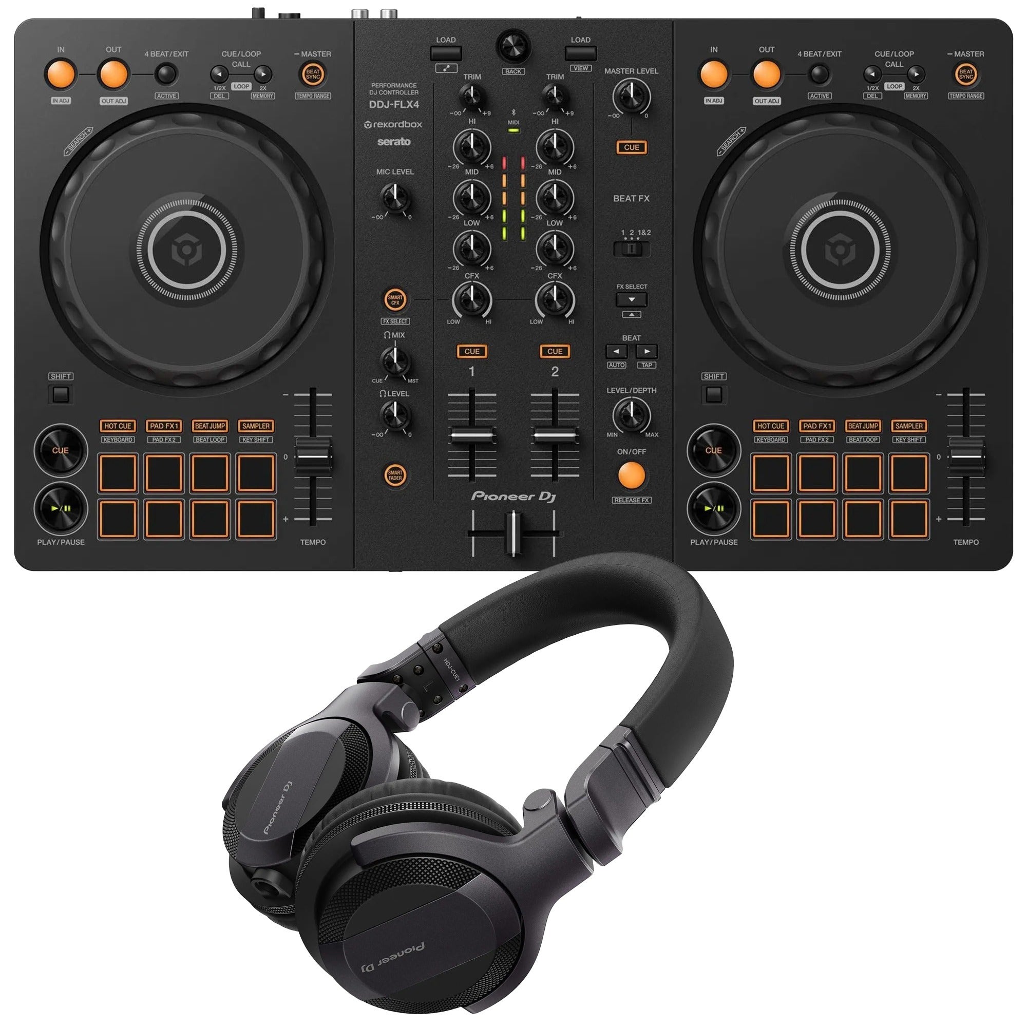Pioneer DJ DDJFLX4 DJ Controller with HDJCUE1 Headphones