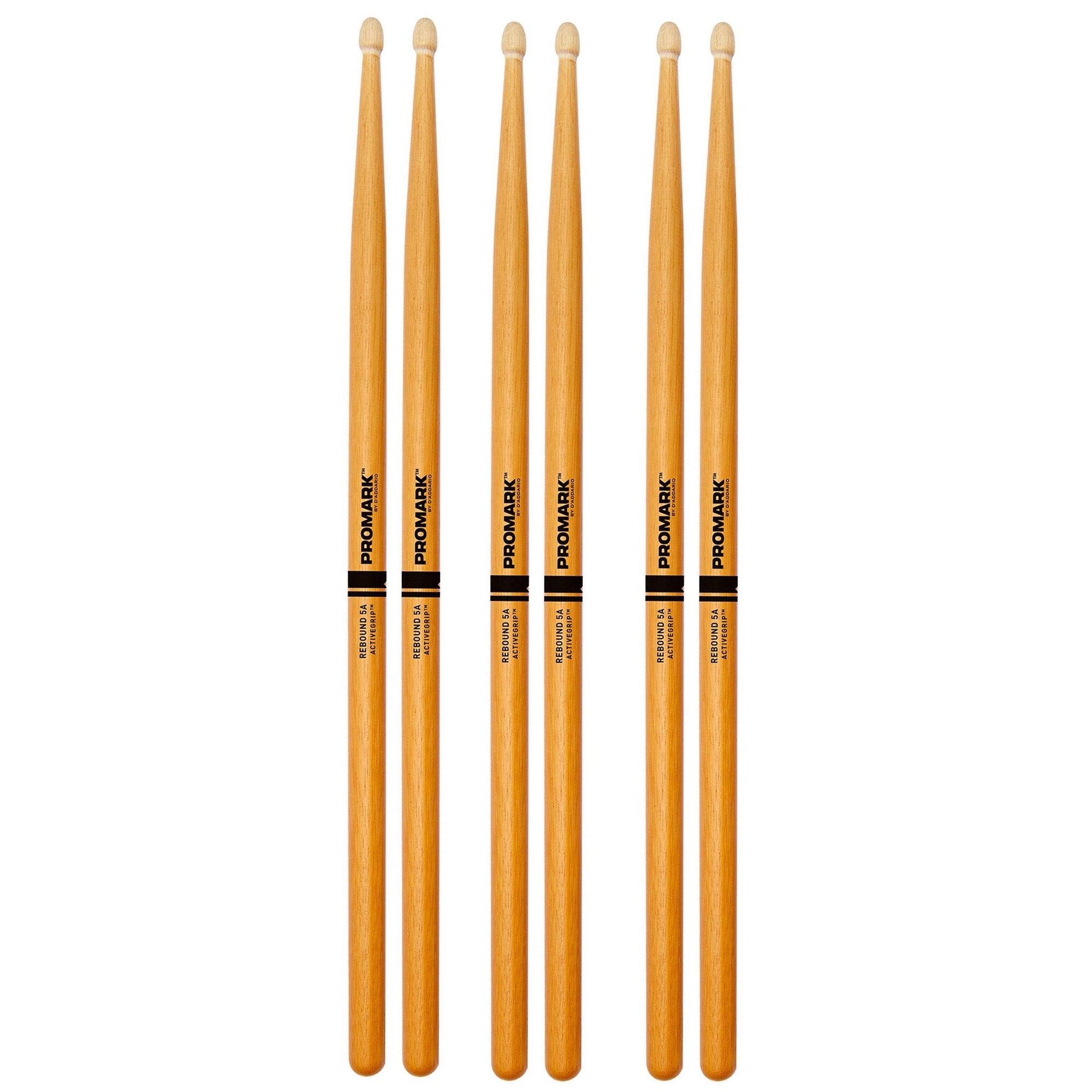 Pro-Mark Rebound 5A ActiveGrip Clear Wood Tip Drum Sticks 3 Pak