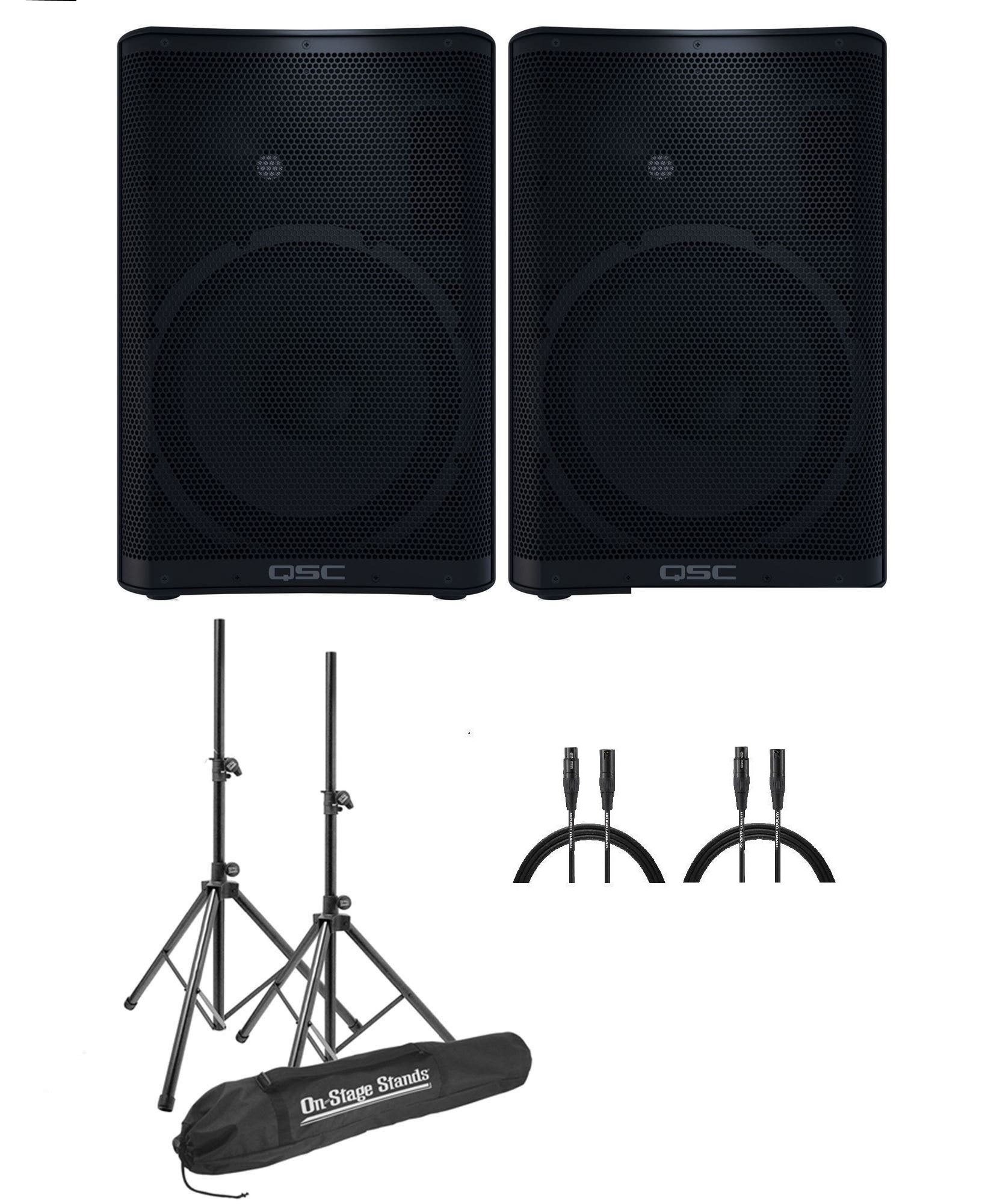 QSC CP12 1000 Watts 12 Inch Compact Powered Loudspeaker Pair Bundle