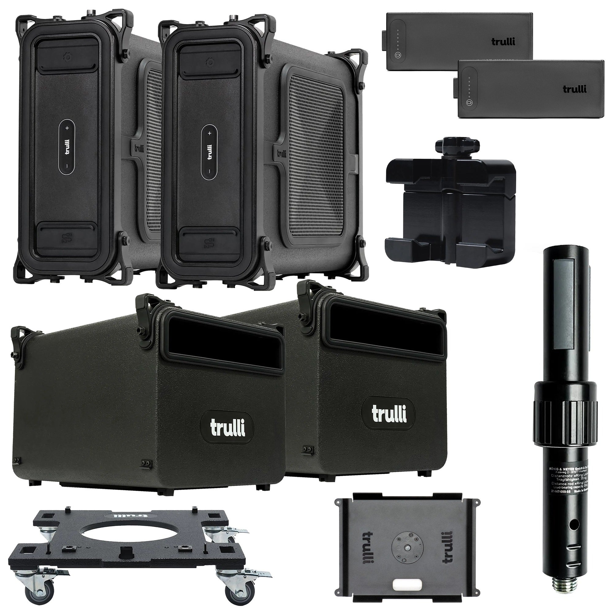 Trulli Audio BASS50 One-Side Double Stack Bundle With Dolly And Spare Batteries
