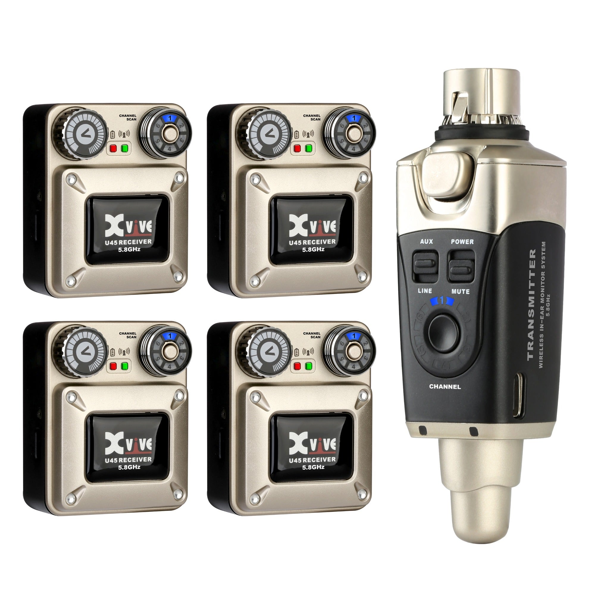Xvive U45R4 5.8GHz Digital Quad Receiver IEM In Ear Monitor System
