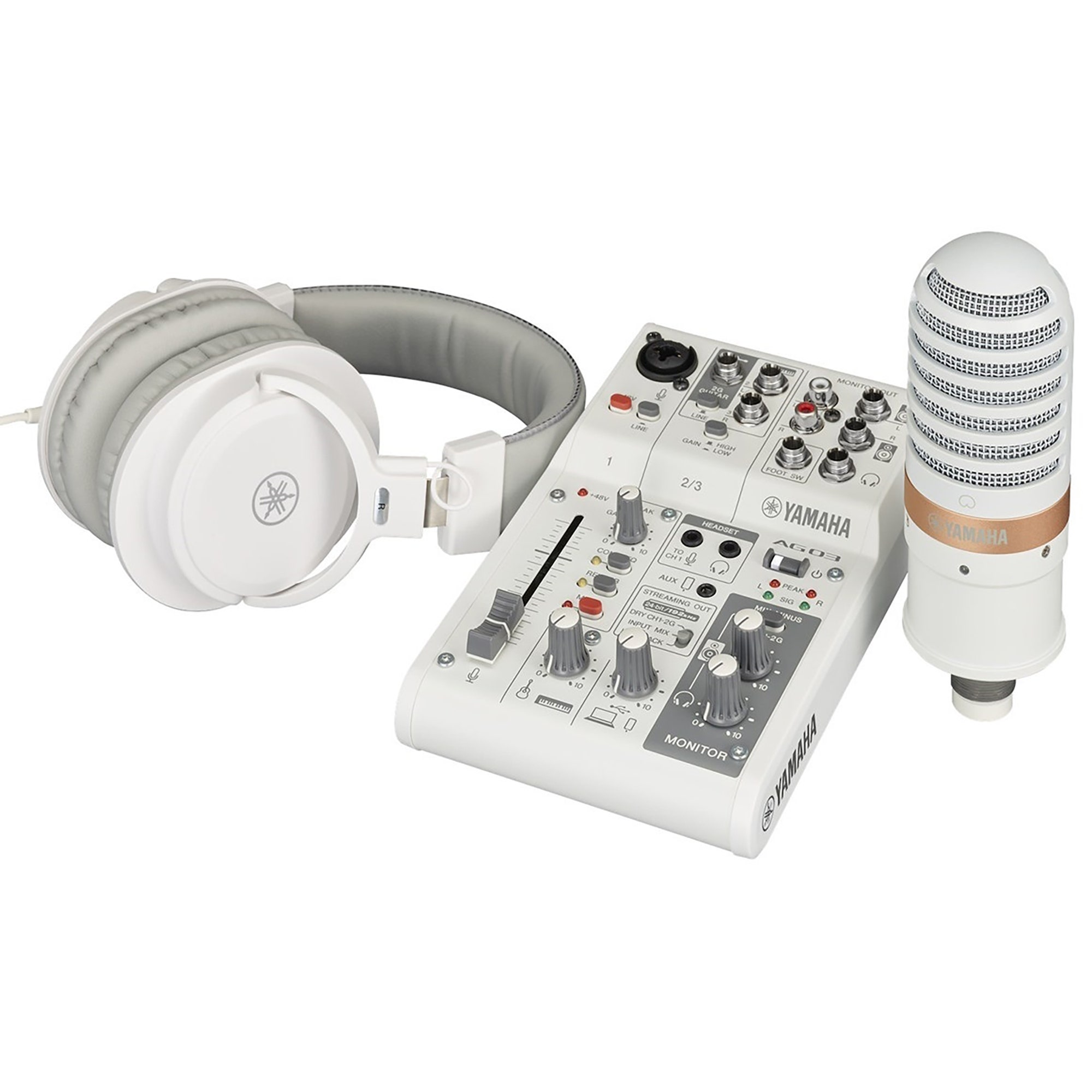 Yamaha AG03MK2 Live Stream Pack Mixer with Headphones and Mic in White