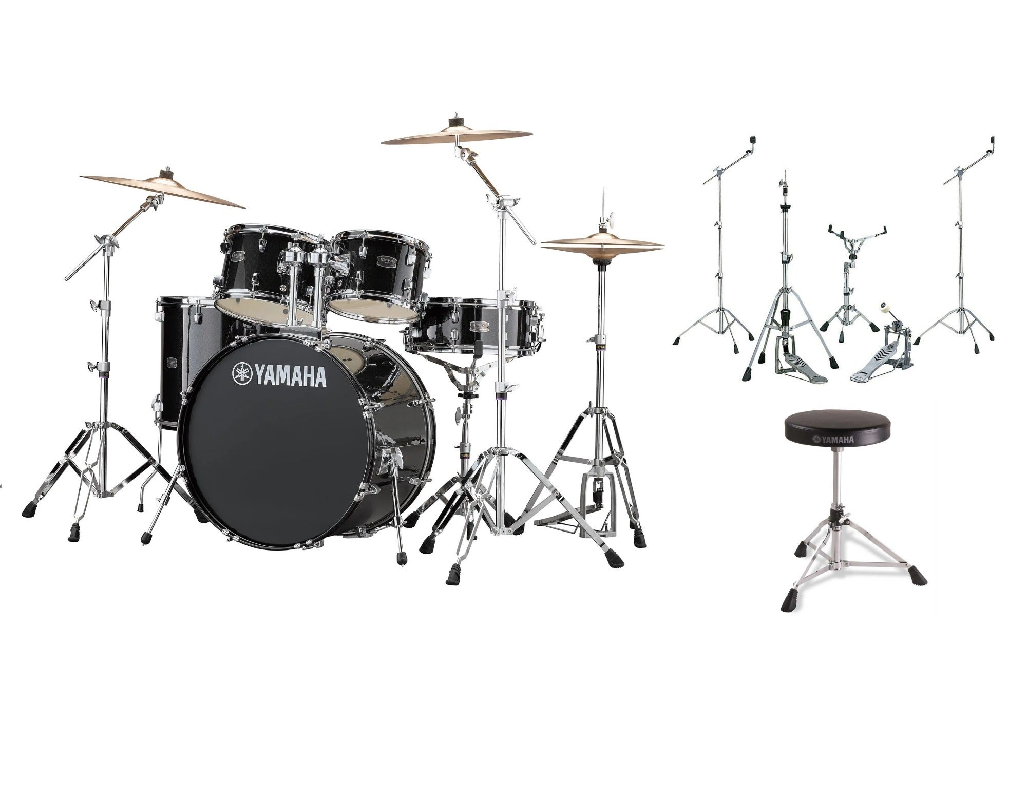 Yamaha Rydeen 5-Piece Drums with Hardware and Drum Throne Black Glitter