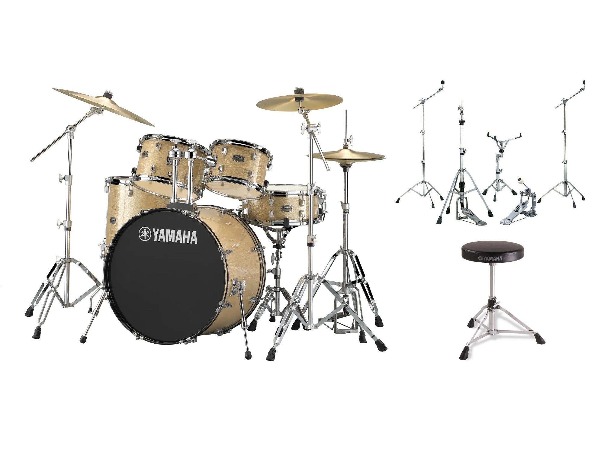 Yamaha Rydeen 5-Piece Drums with Hardware and Drum Throne Champagne Glitter 
