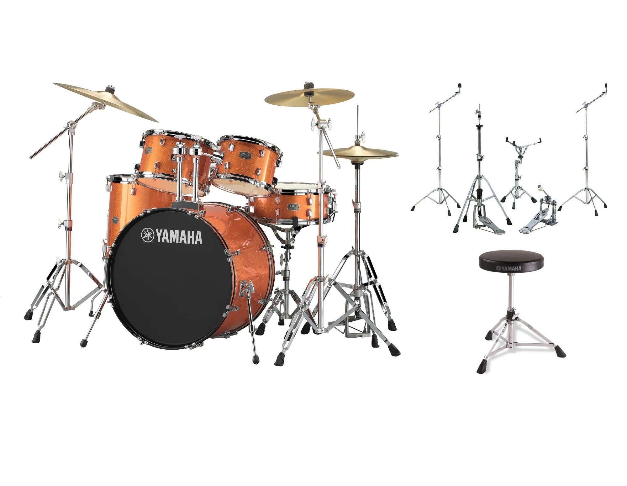 Yamaha Rydeen 5-Piece Drums with Hardware and Drum Throne Orange Glitter