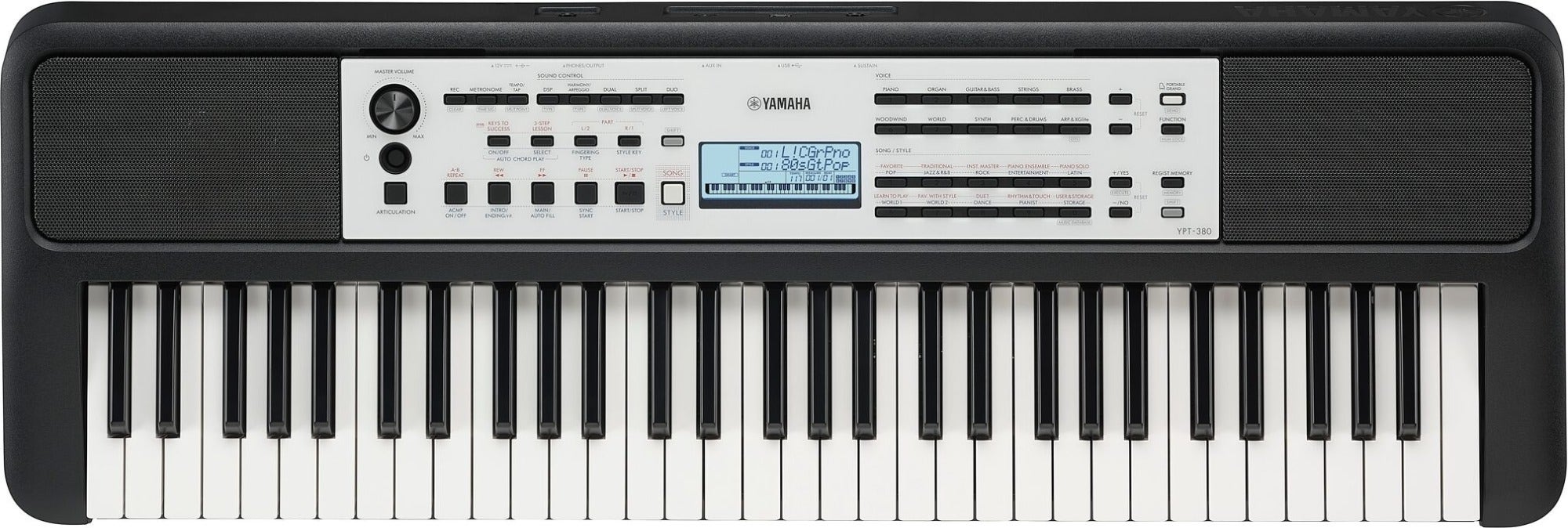 Yamaha YPT380 61-Key Portable Keyboard with Power Supply
