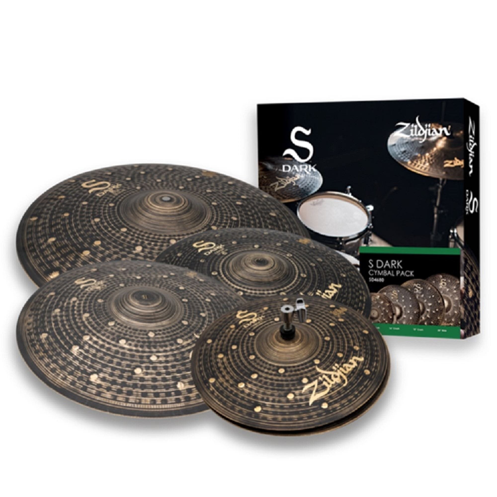 Zildjian S Series Dark 4680 Cymbal Set 14 Hi Hats 16 and 18 Crash 20 Ride