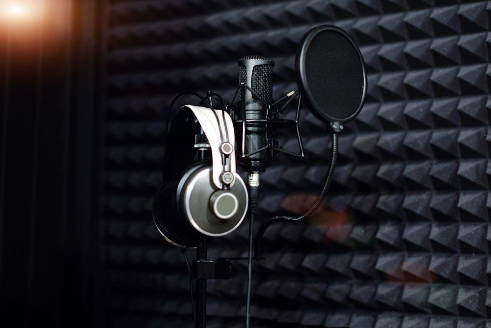 Close-back headphones in a studio