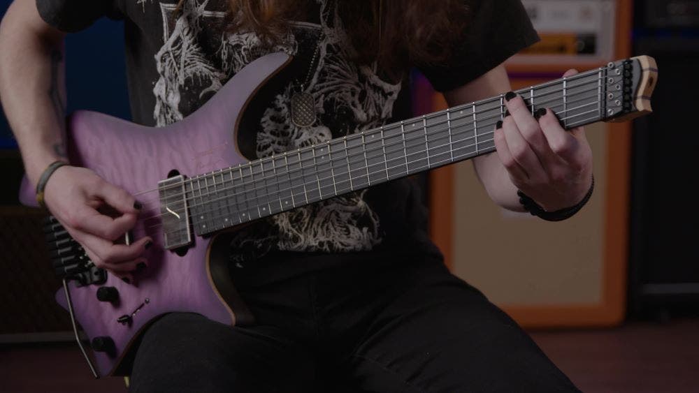 Shredding on a headless guitar - Purple Strandberg Boden