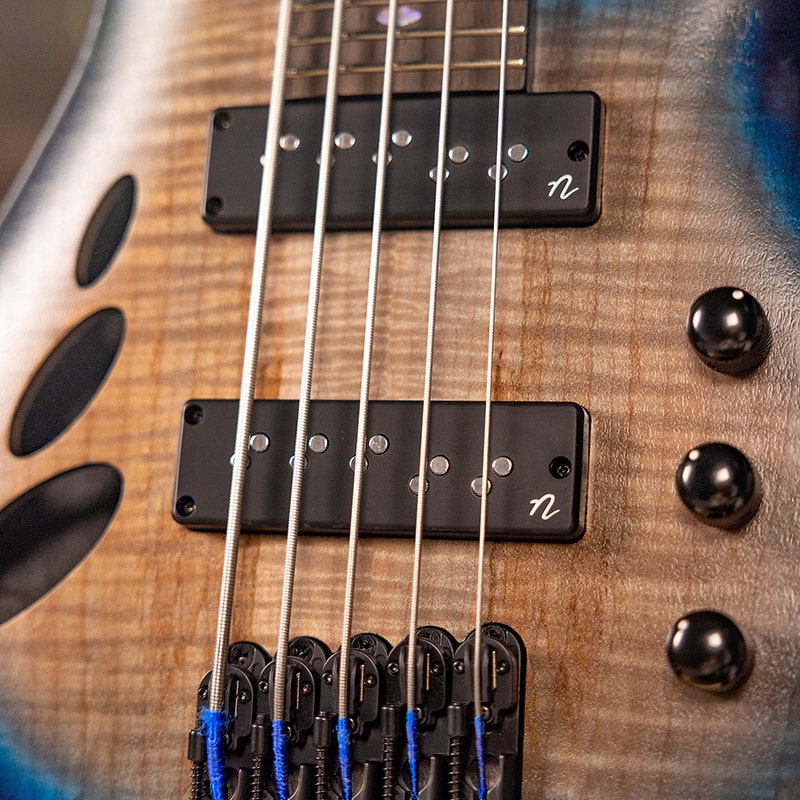 Close-up of a 4-string bass guitar