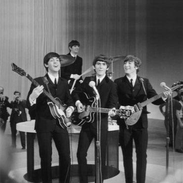 Photo of The Beatles performing with Beyerdynamic microphones