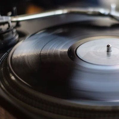 Closeup of a vinyl on a turntable