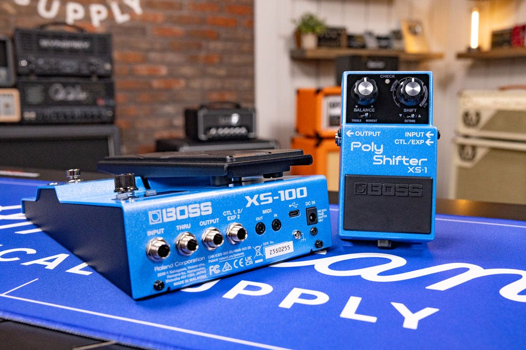 Photo of two Boss pedals in the AMS studio
