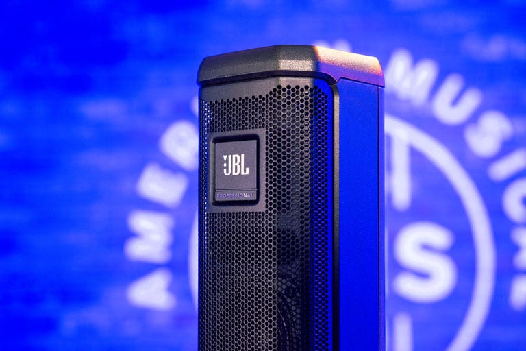 Closeup of a JBL EON speaker