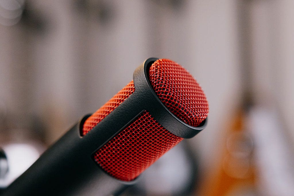 Closeup of a Shure microphone